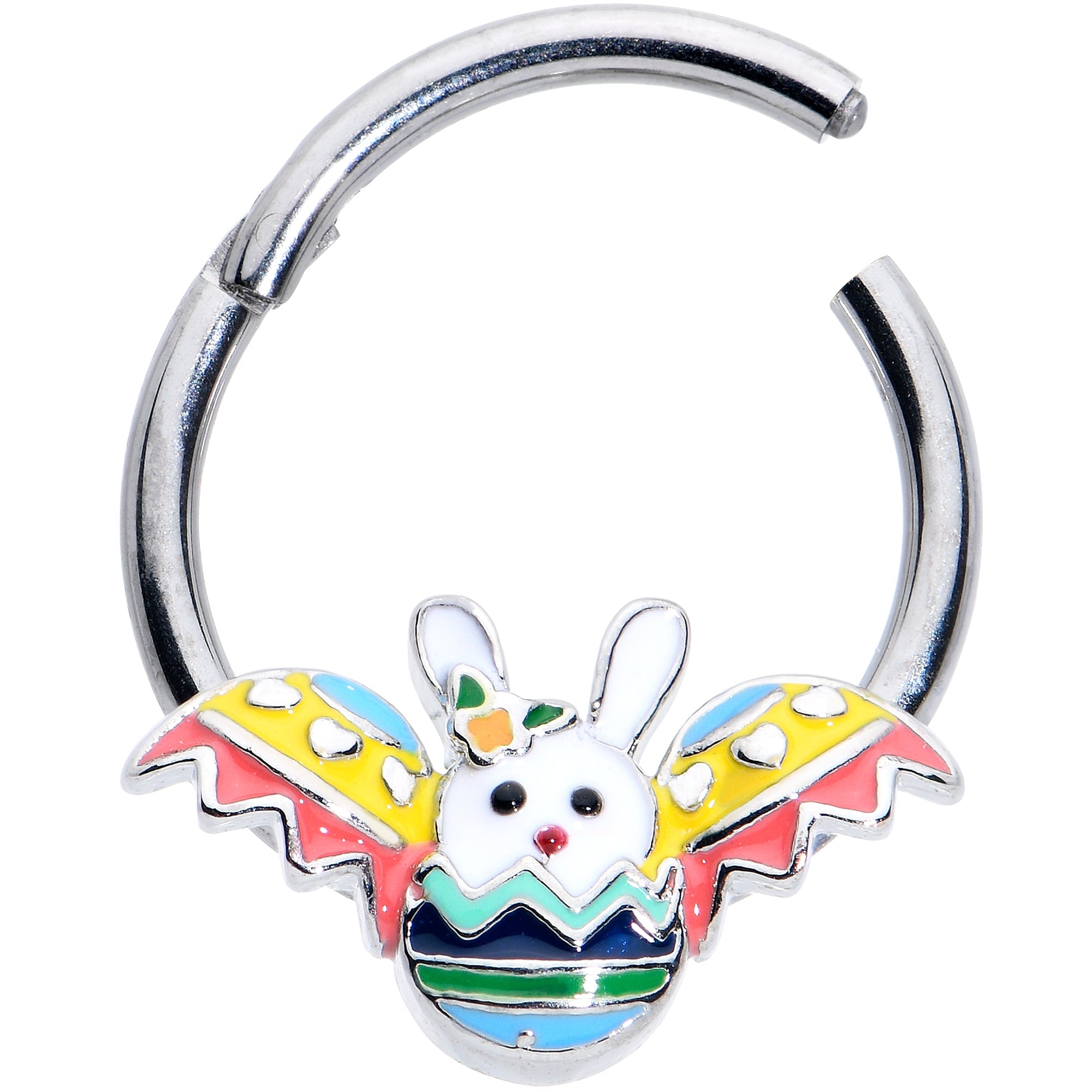 BodyCandy 16G 3/8 Easter Egg Bunny Hinged Segment Ring — detail close-up