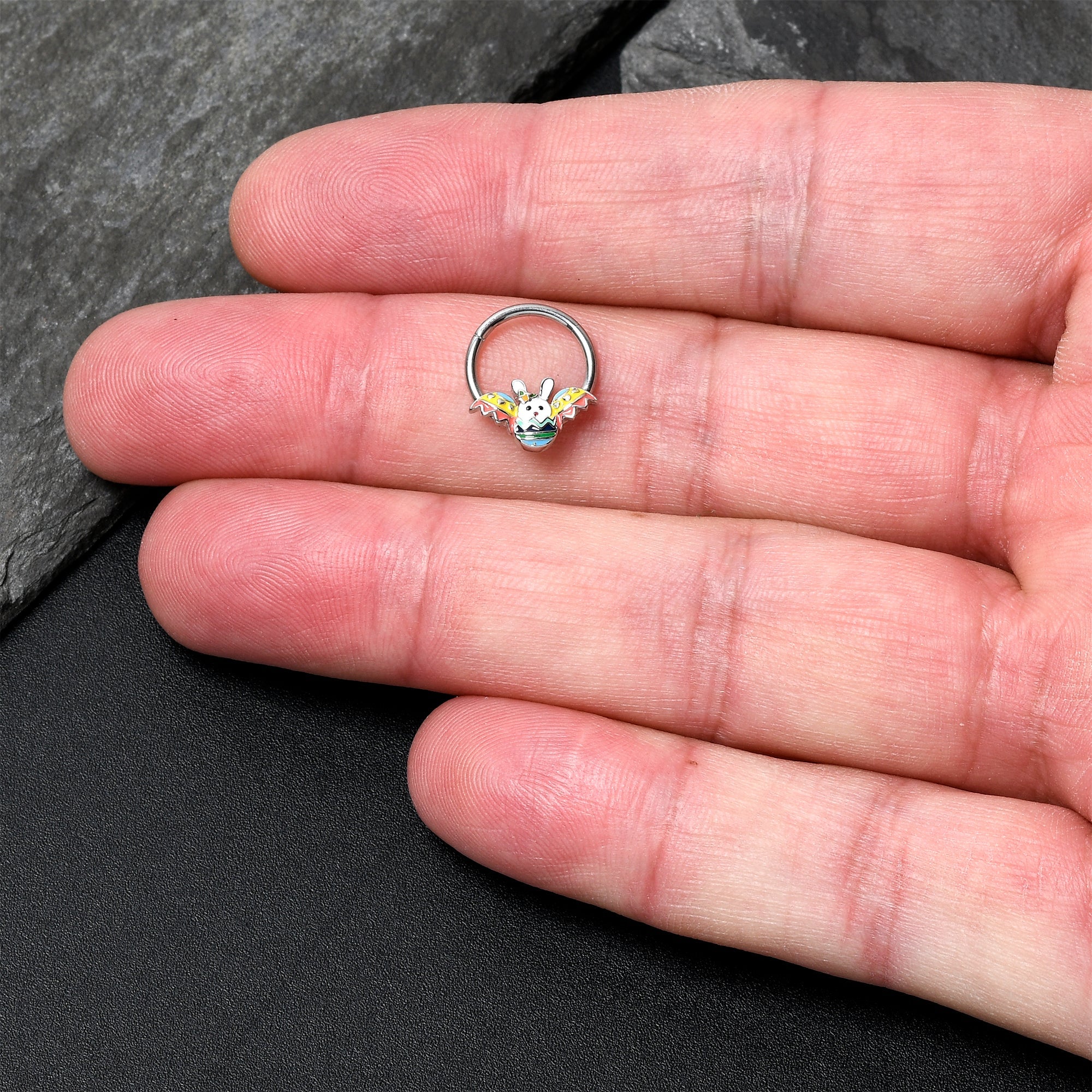 BodyCandy 16G 3/8 Easter Egg Bunny Hinged Segment Ring — lifestyle context