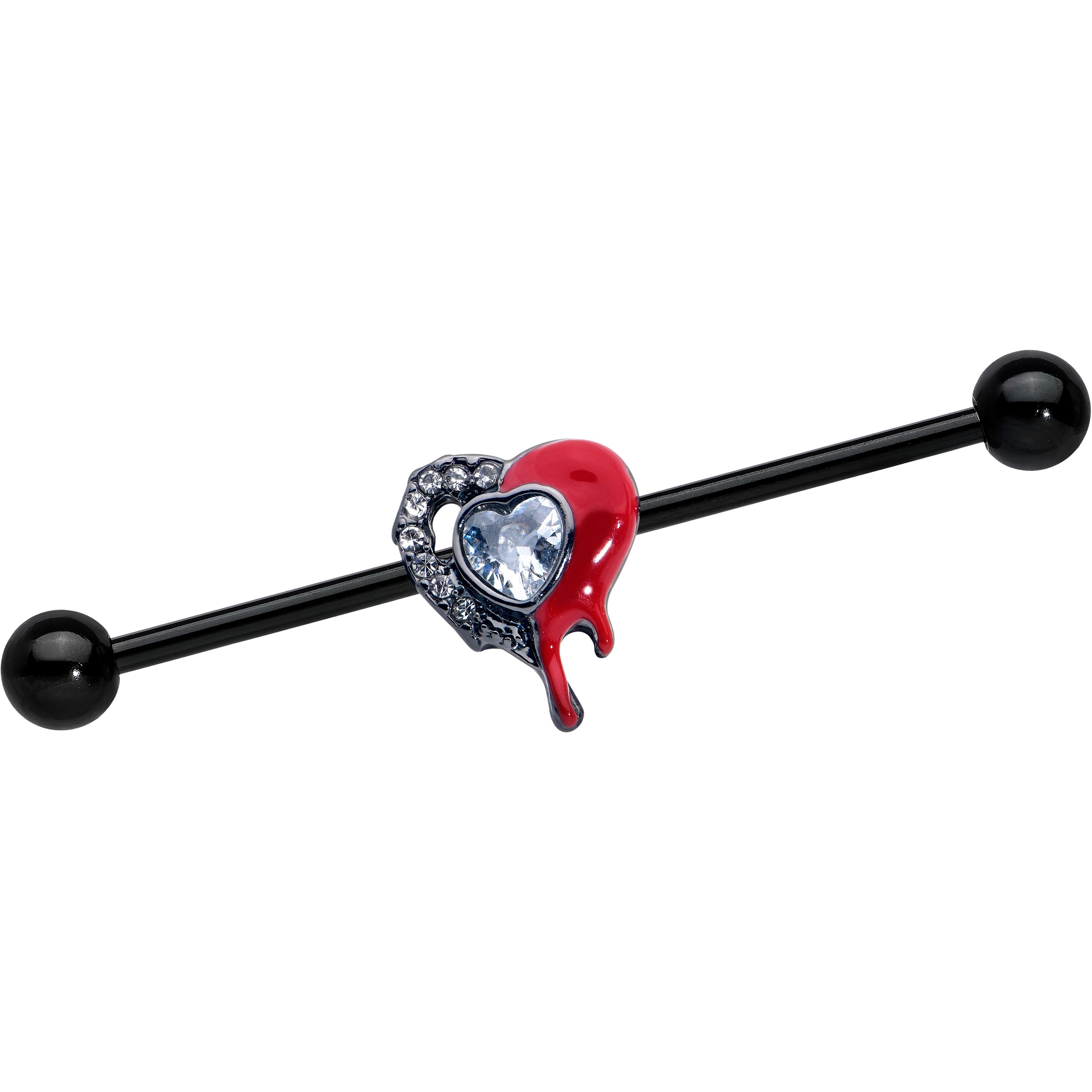 BodyCandy 14G Clear Gem Black Bleeding Heart Industrial Barbell 38mm — main product shot