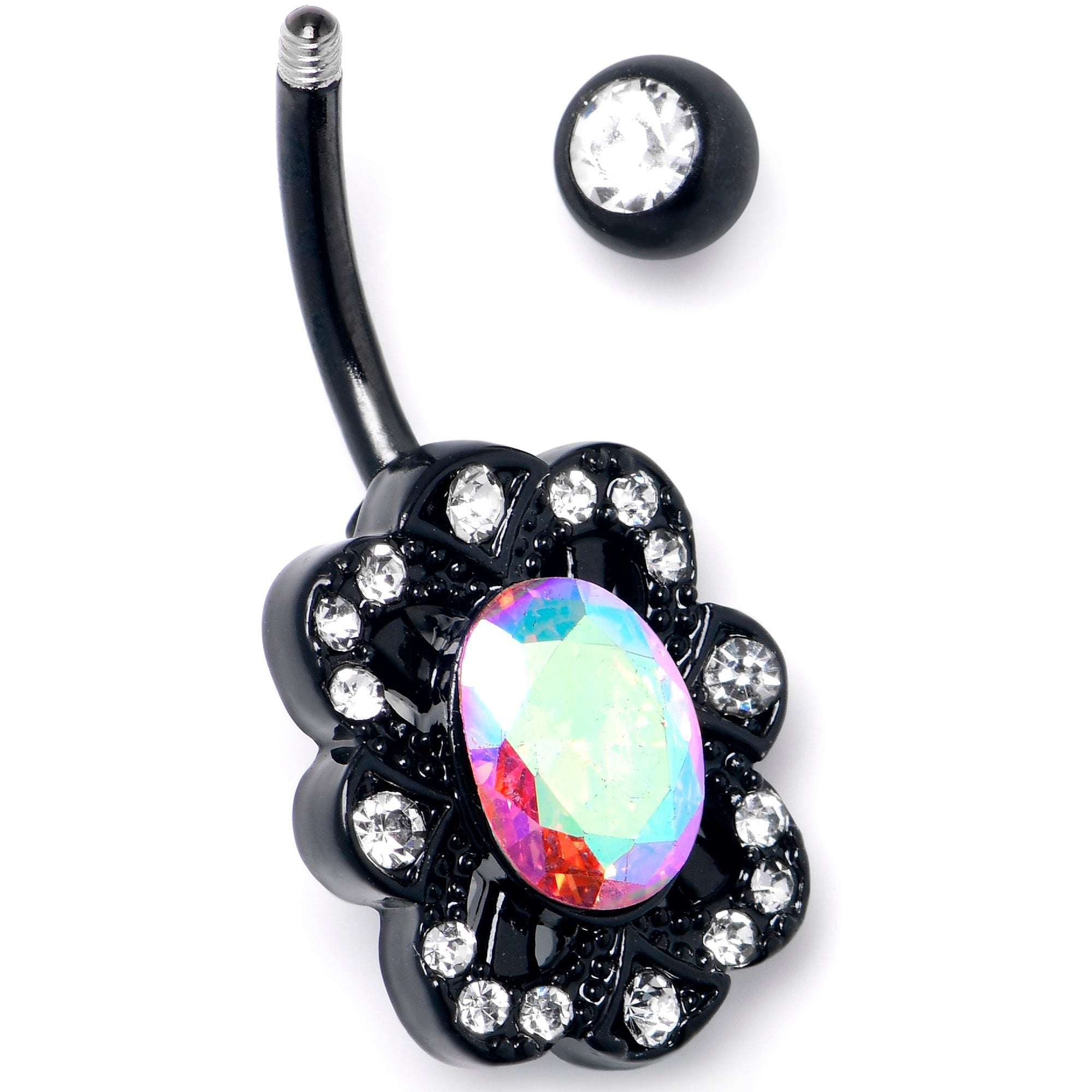 BodyCandy Aurora Gem Black Filigree Fantasy Belly Ring — detail close-up