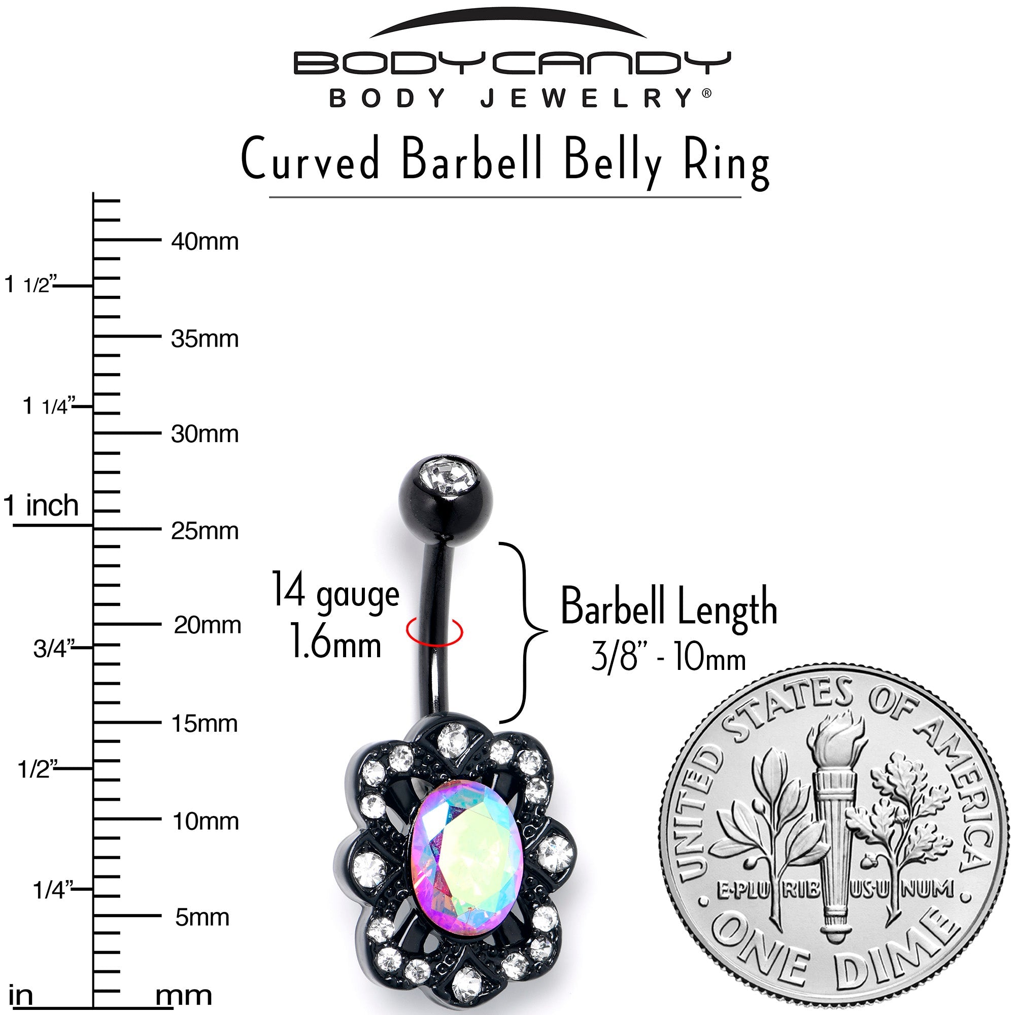 BodyCandy Aurora Gem Black Filigree Fantasy Belly Ring — side view