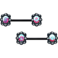 BodyCandy 14G 9/16 Aurora Gem Black Filigree Fantasy Barbell Nipple Ring Set — main product shot