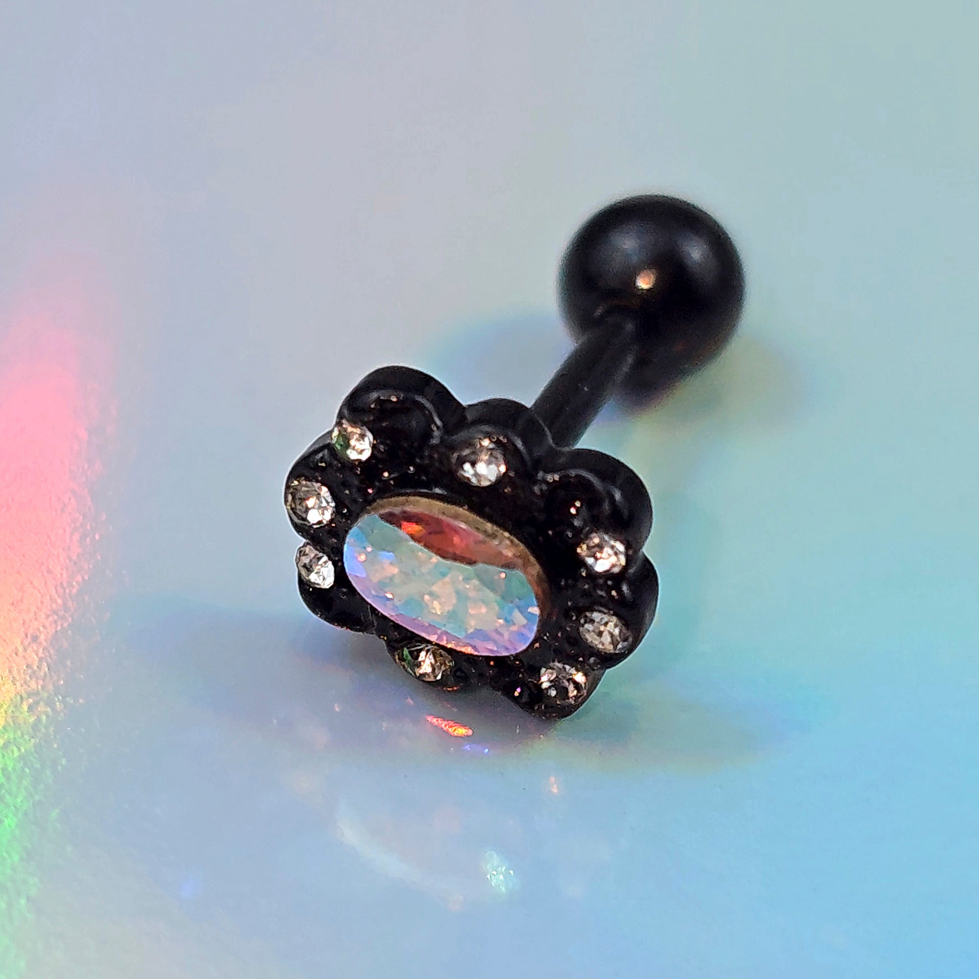 BodyCandy 16G 1/4 Aurora Gem Black Filigree Fantasy Cartilage Tragus Earring — alternative angle