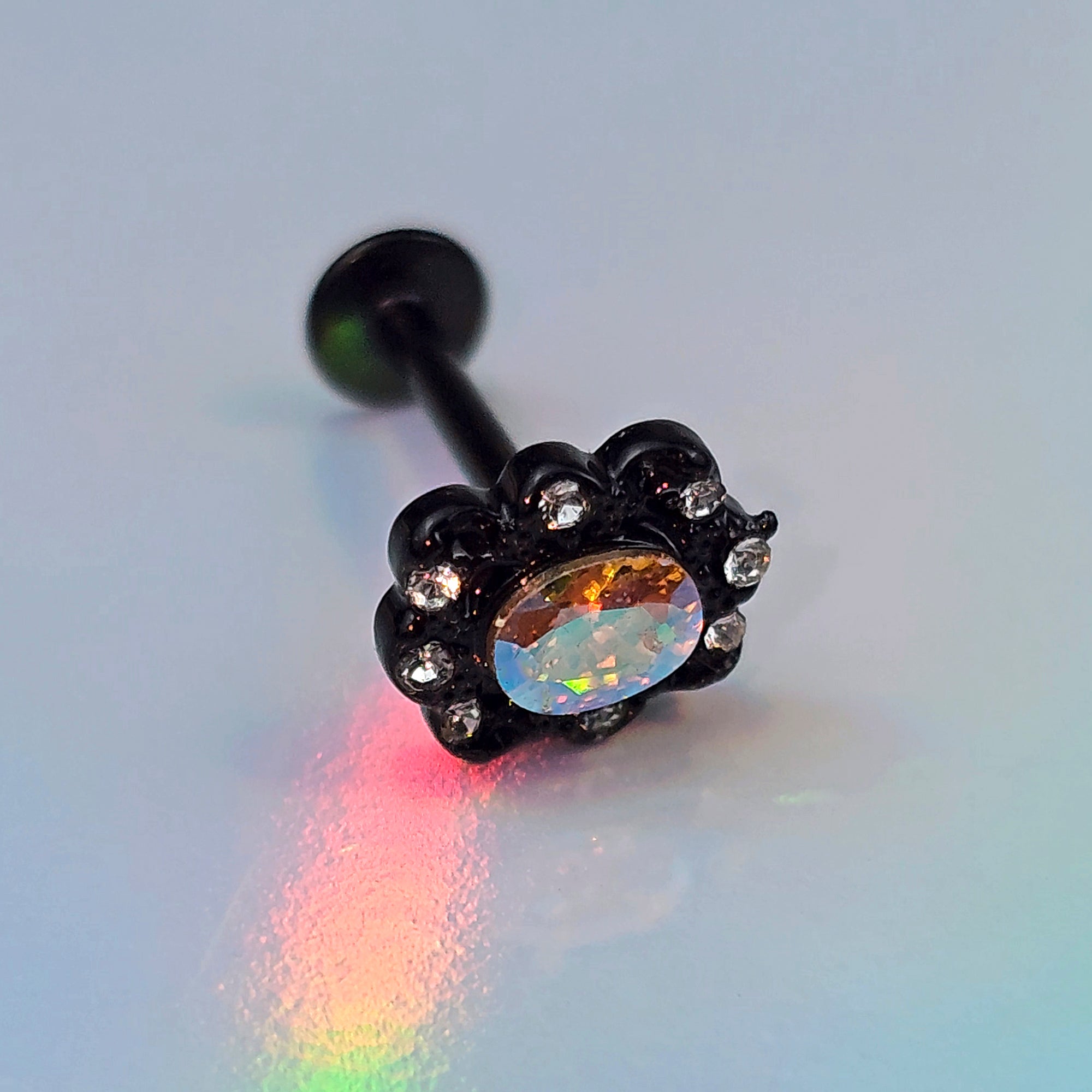 BodyCandy 16G 5/16 Aurora Gem Black Filigree Fantasy Labret Monroe Tragus — alternative angle