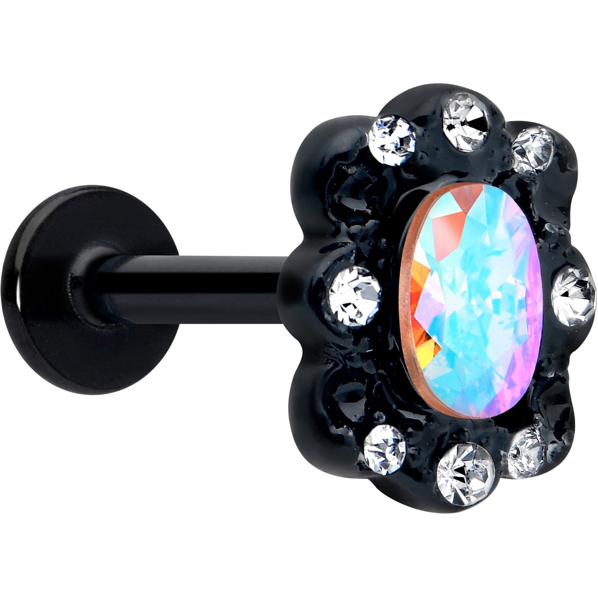 BodyCandy 16G 5/16 Aurora Gem Black Filigree Fantasy Labret Monroe Tragus — main product shot