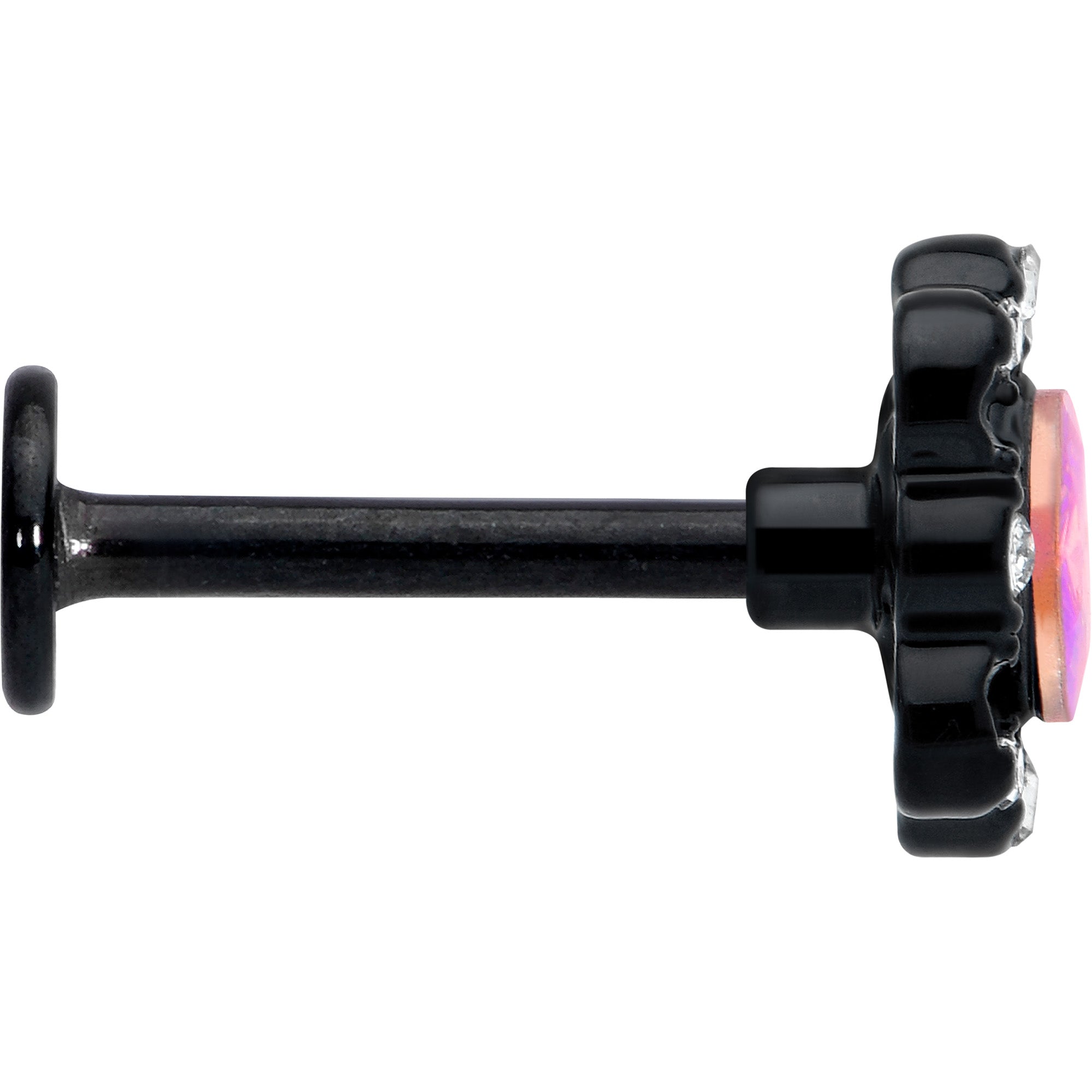 BodyCandy 16G 5/16 Aurora Gem Black Filigree Fantasy Labret Monroe Tragus — side view