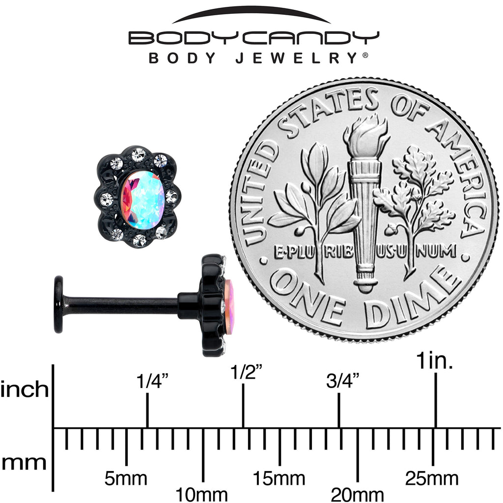 BodyCandy 16G 5/16 Aurora Gem Black Filigree Fantasy Labret Monroe Tragus — back view