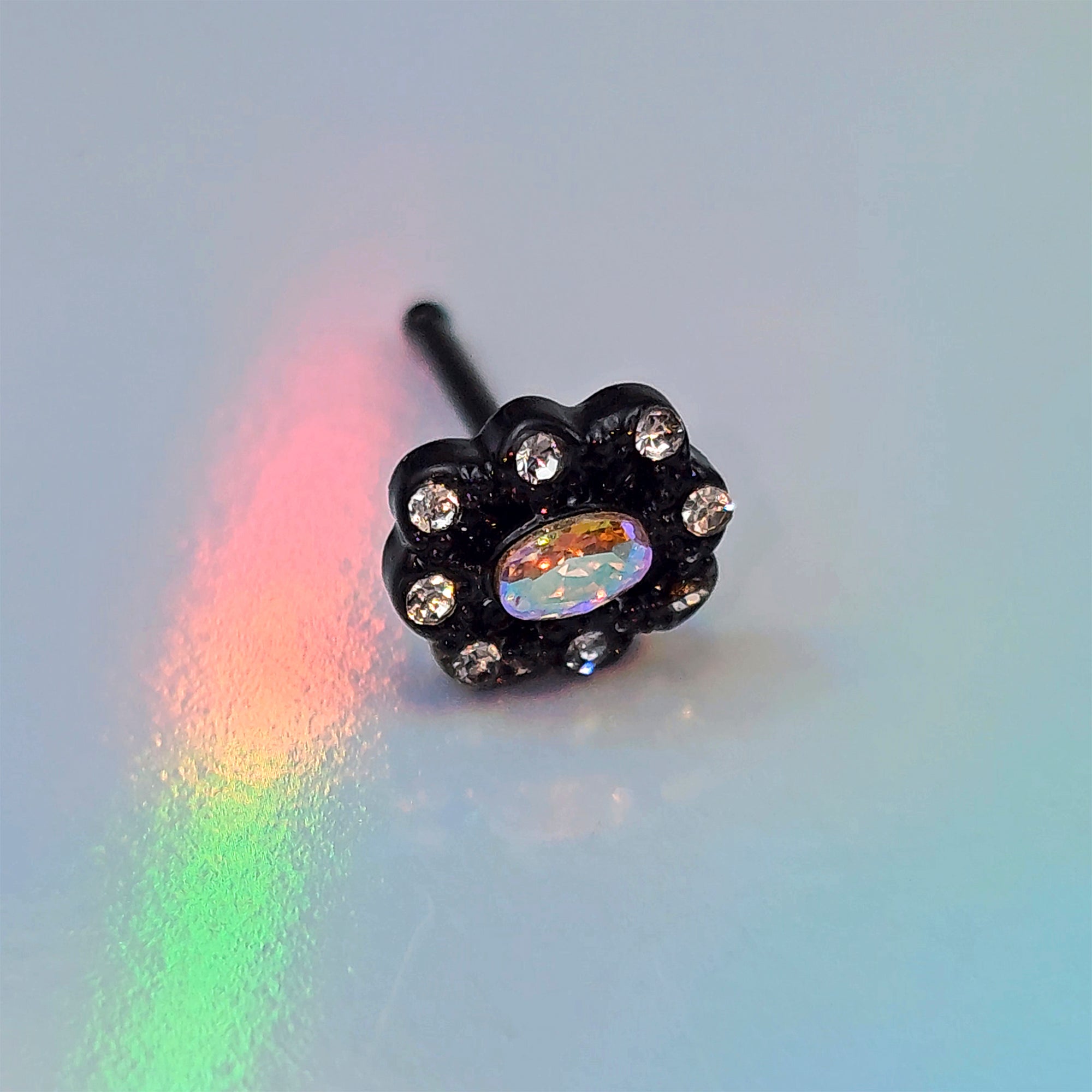 BodyCandy 20G 1/4 Aurora Gem Black Filigree Fantasy Nose Bone — alternative angle