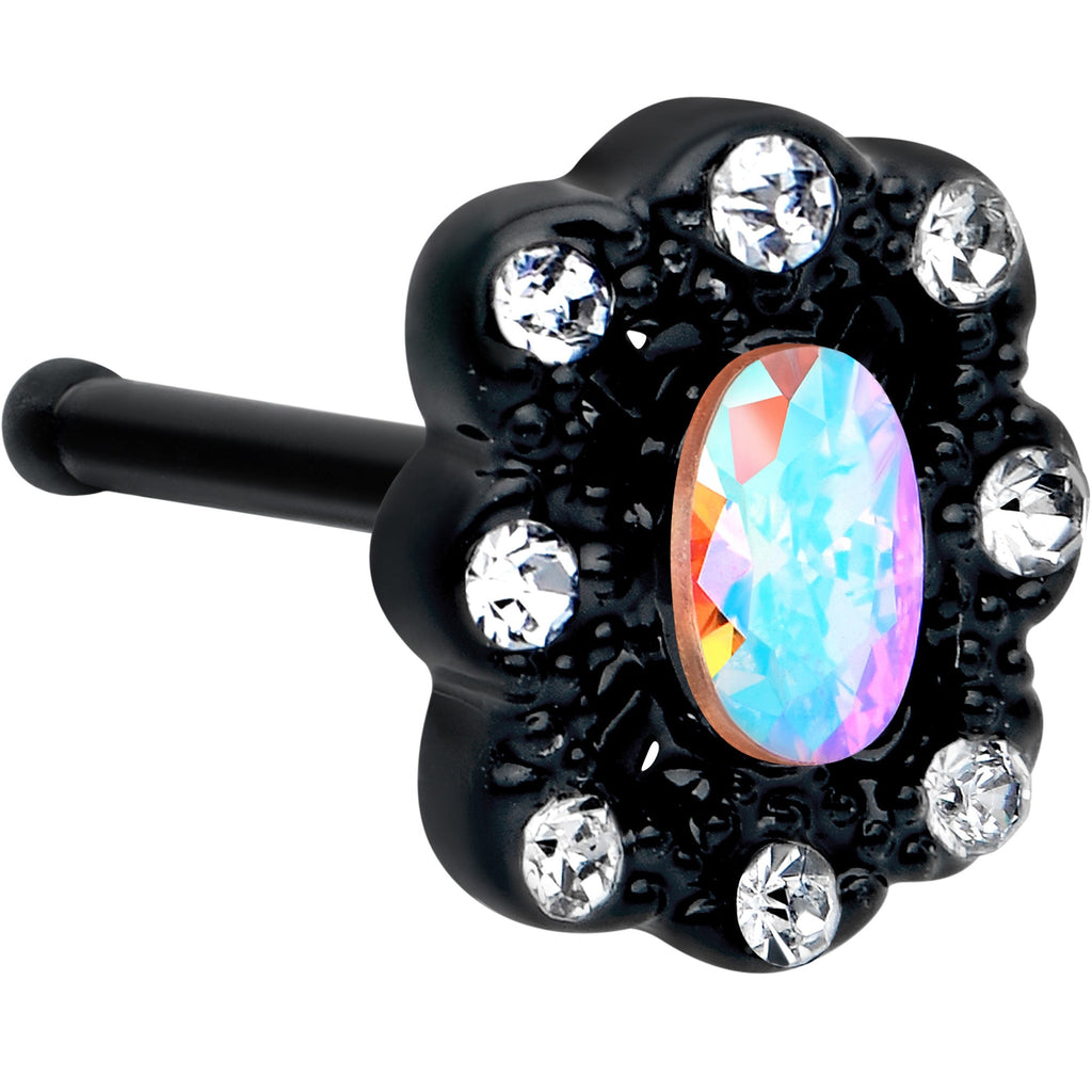 BodyCandy 20G 1/4 Aurora Gem Black Filigree Fantasy Nose Bone — main product shot