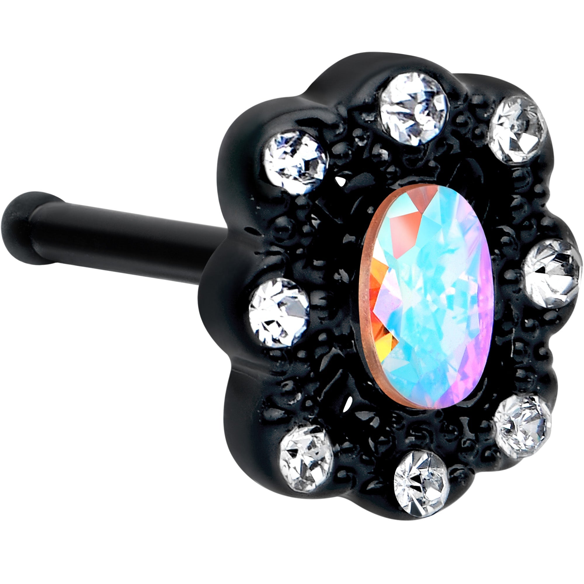 BodyCandy 20G 1/4 Aurora Gem Black Filigree Fantasy Nose Bone — main product shot
