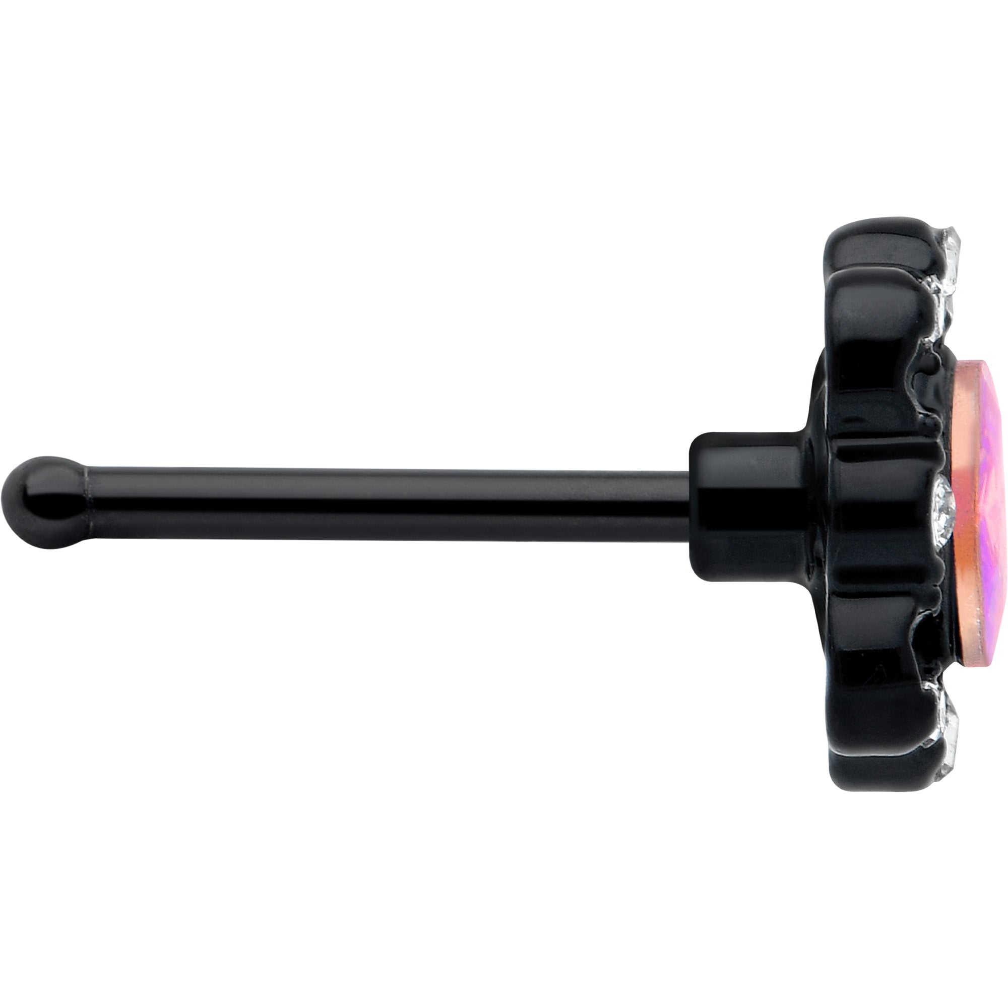 BodyCandy 20G 1/4 Aurora Gem Black Filigree Fantasy Nose Bone — side view