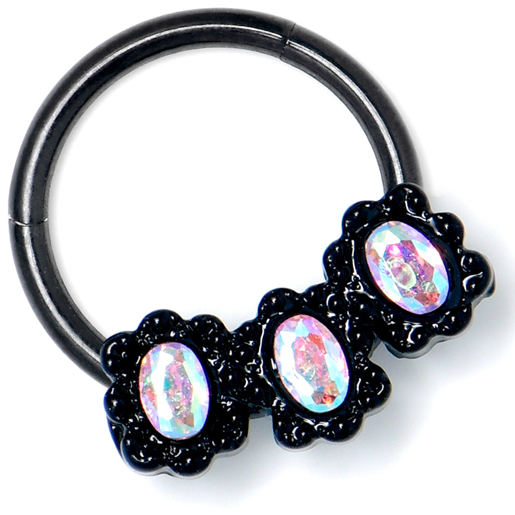 BodyCandy 16G 3/8 Aurora Gem Black Magical Ovals Hinged Segment Ring — lifestyle context