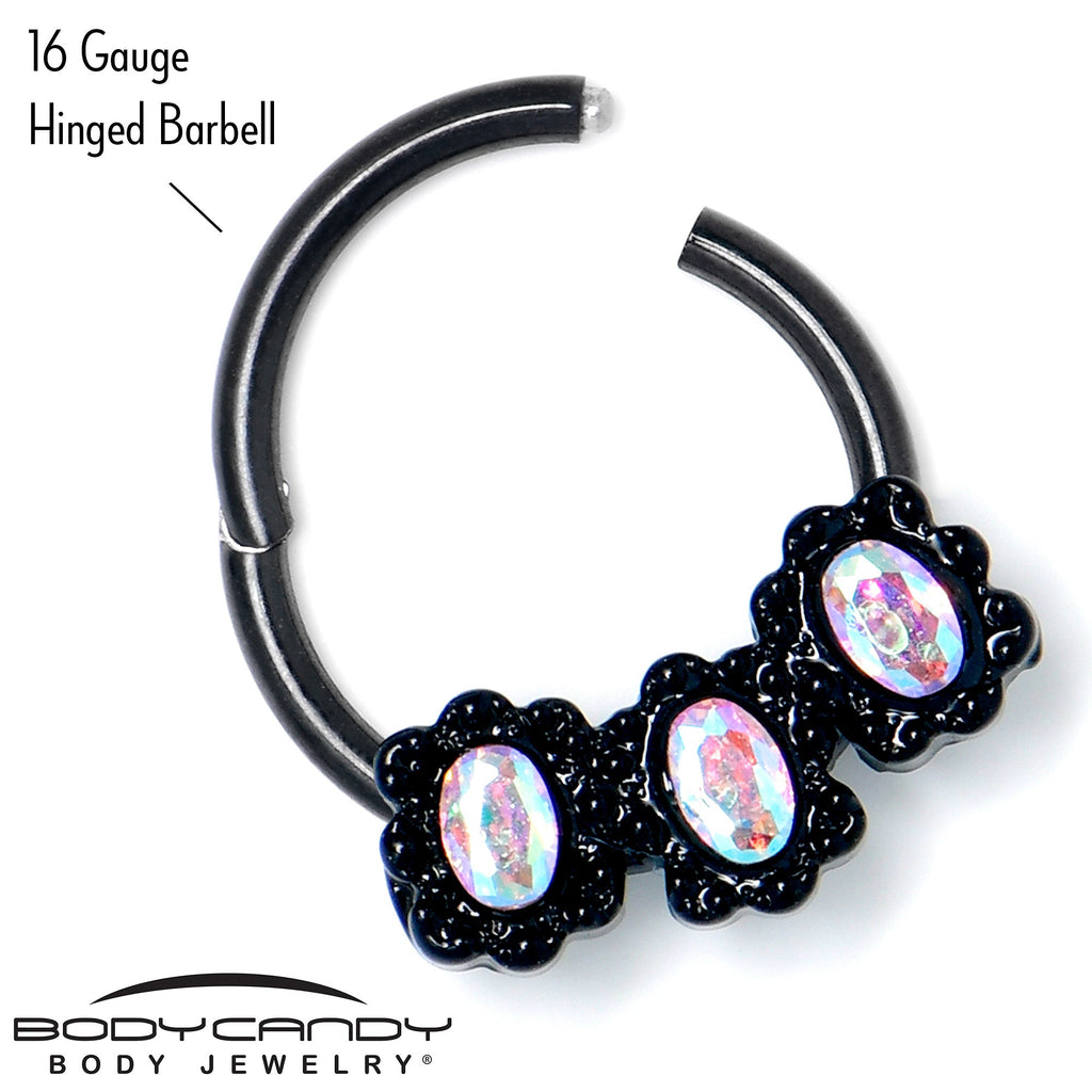 BodyCandy 16G 3/8 Aurora Gem Black Magical Ovals Hinged Segment Ring — back view