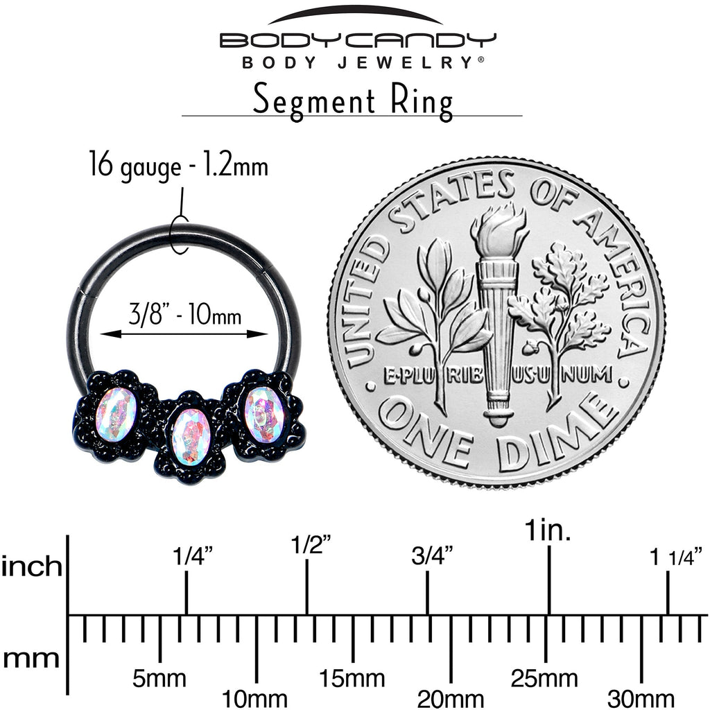 BodyCandy 16G 3/8 Aurora Gem Black Magical Ovals Hinged Segment Ring — alternative angle