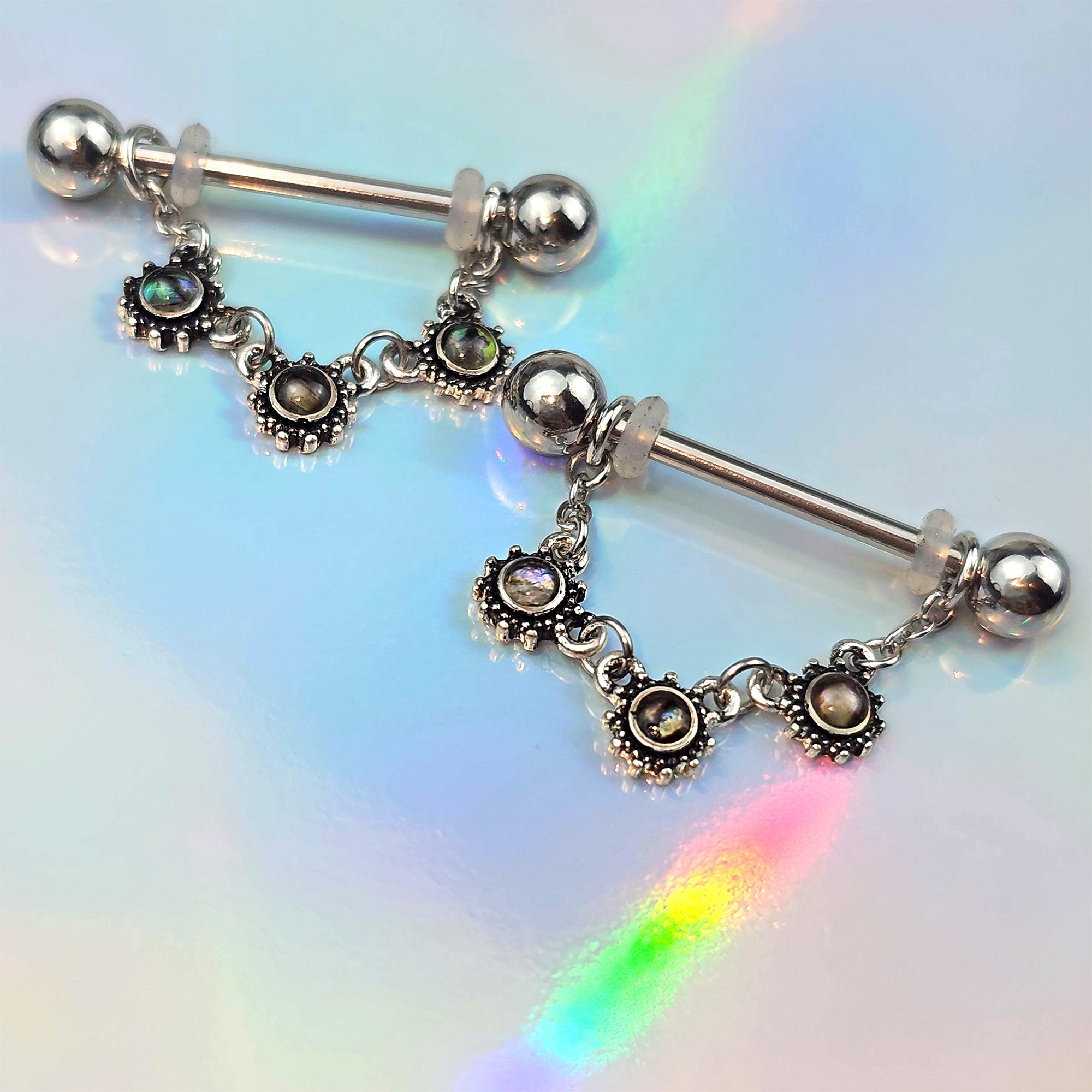 BodyCandy 14G 9/16 Brown Faux Shell Circle Of Glam Dangle Nipple Ring Set — main product shot