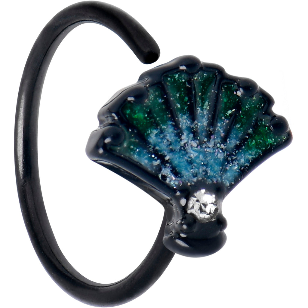 BodyCandy 20G 5/16 Clear CZ Gem Black Serenity Ocean Magic Shell Nose Hoop — main product shot