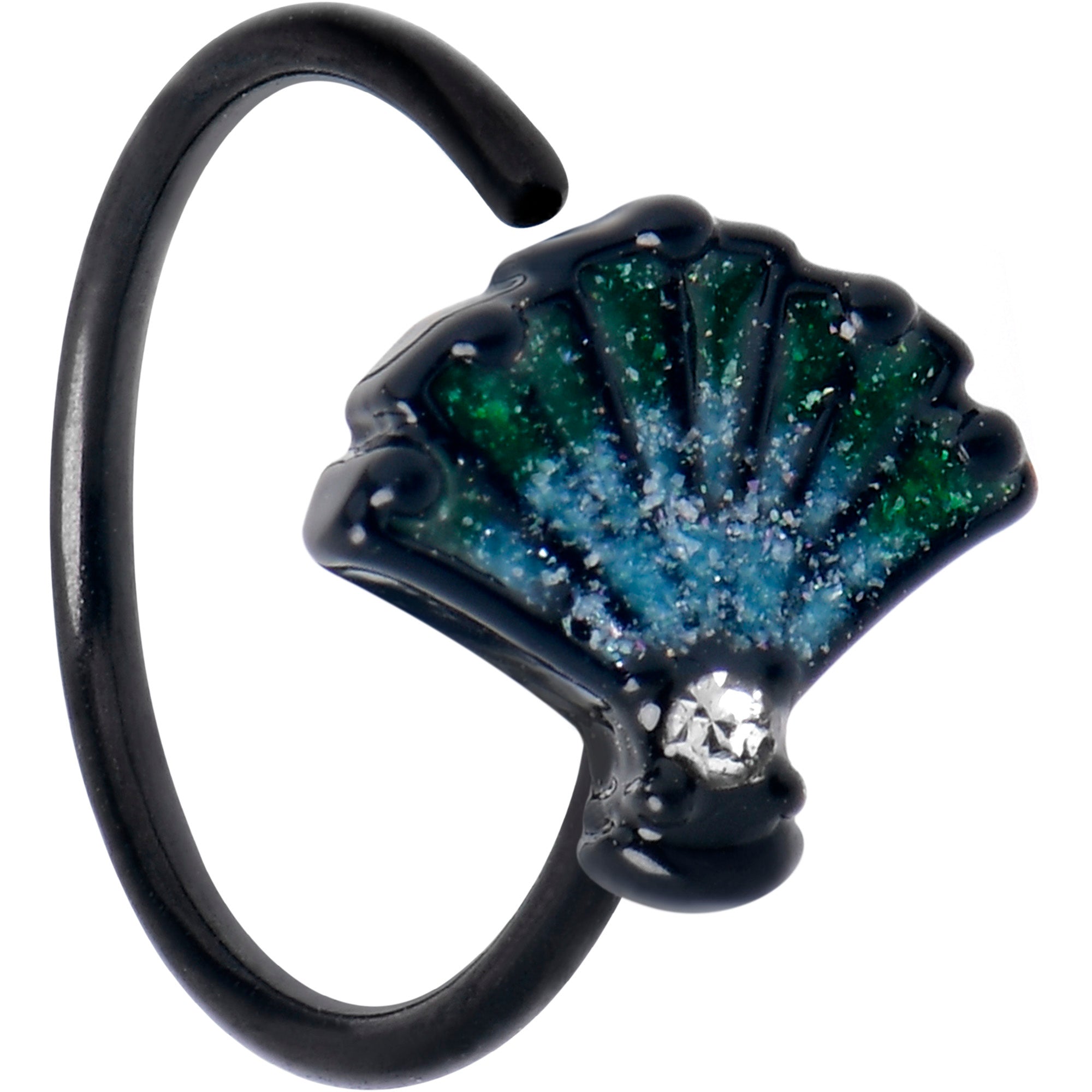 BodyCandy 20G 5/16 Clear CZ Gem Black Serenity Ocean Magic Shell Nose Hoop — main product shot