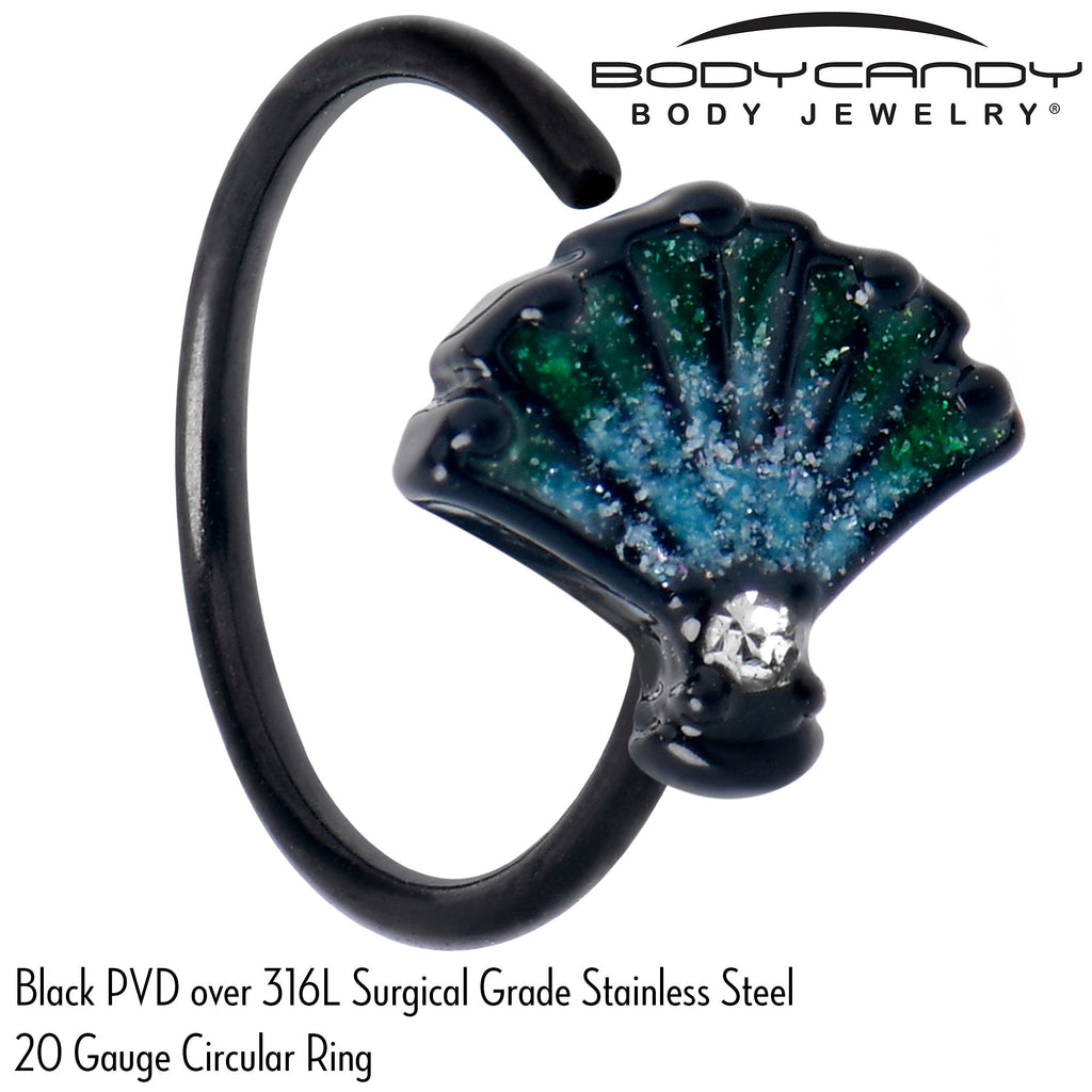BodyCandy 20G 5/16 Clear CZ Gem Black Serenity Ocean Magic Shell Nose Hoop — lifestyle context