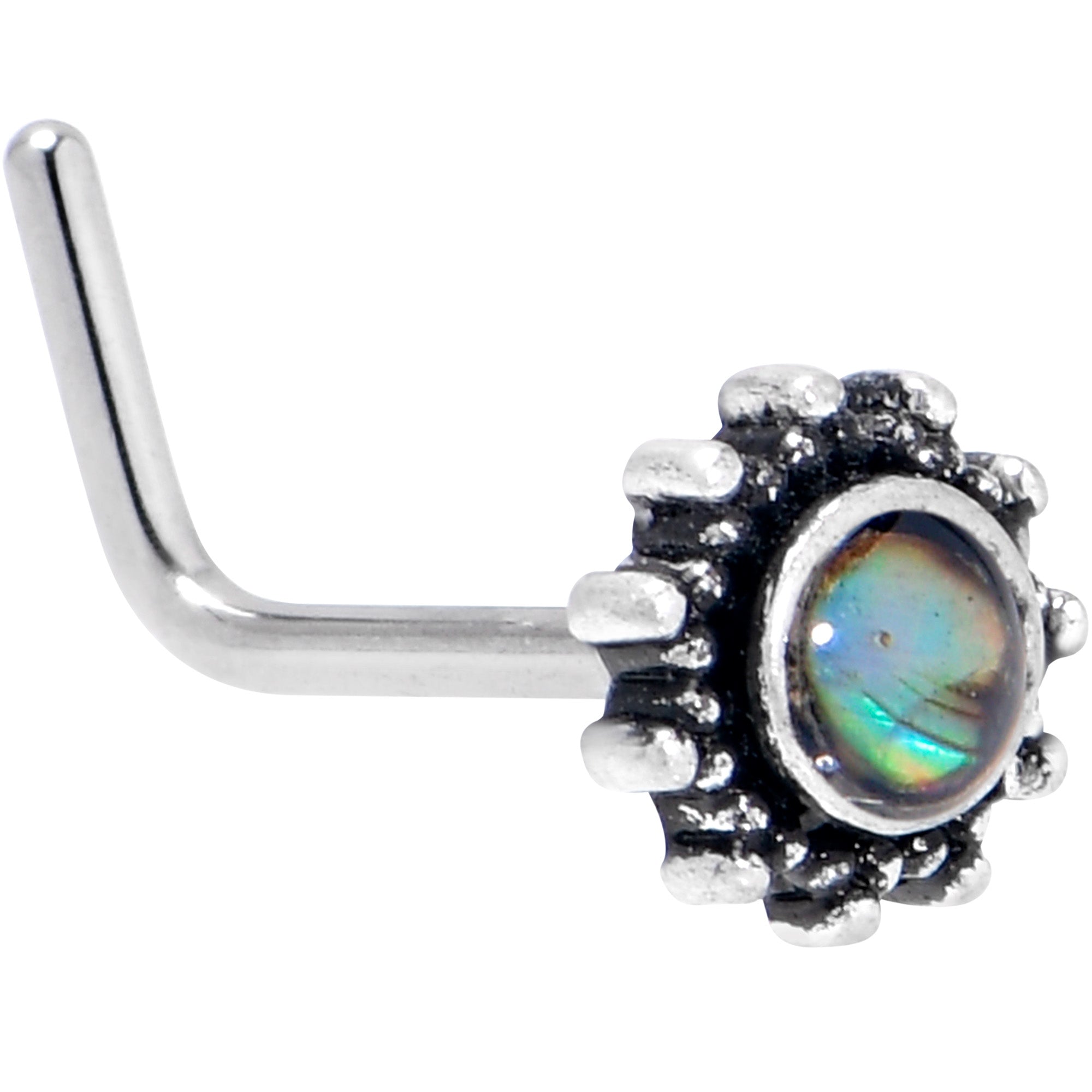 BodyCandy 20G 7mm Brown Faux Shell Circle of Glam L Shape Nose Ring — main product shot
