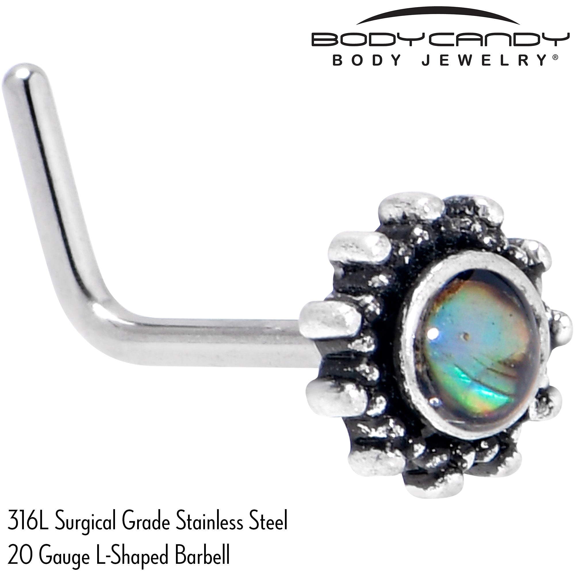 BodyCandy 20G 7mm Brown Faux Shell Circle of Glam L Shape Nose Ring — side view