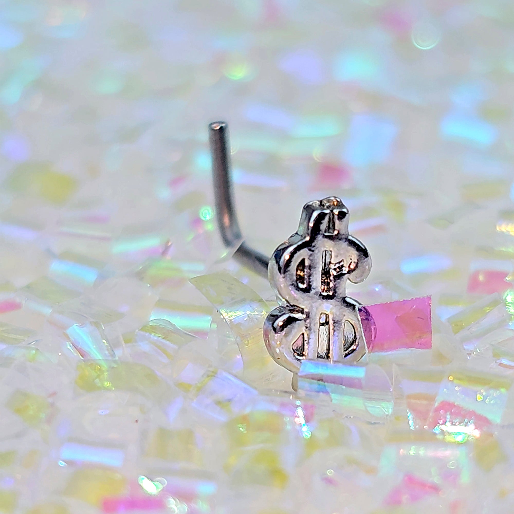 BodyCandy 20G 7mm Dollar Sign L Shape Nose Ring — main product shot