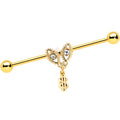 BodyCandy 14G Clear Gem Gold Hue Seeing Money Dangle Industrial Barbell 38mm — main product shot