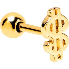 16G 1/4 Gold Tone Dollar Sign Cartilage Tragus Earring