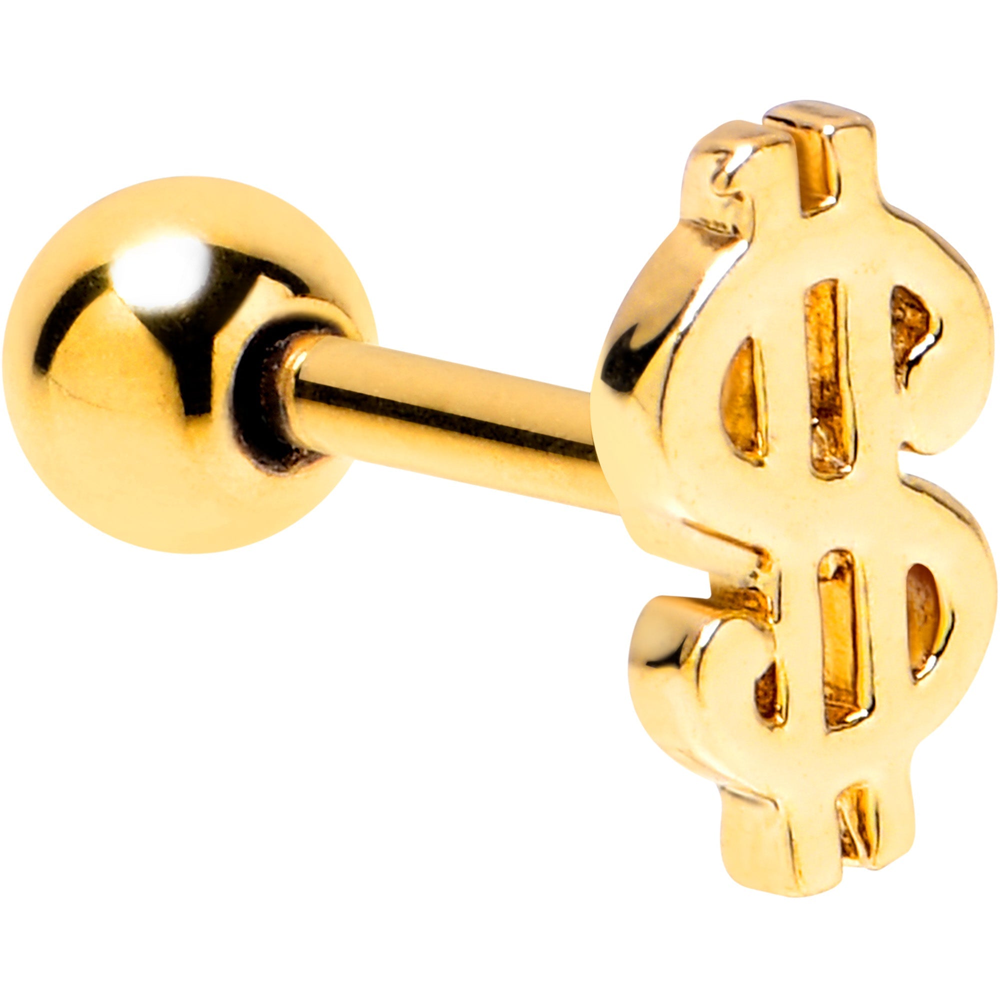 BodyCandy 16G 1/4 Gold Tone Dollar Sign Cartilage Tragus Earring — main product shot