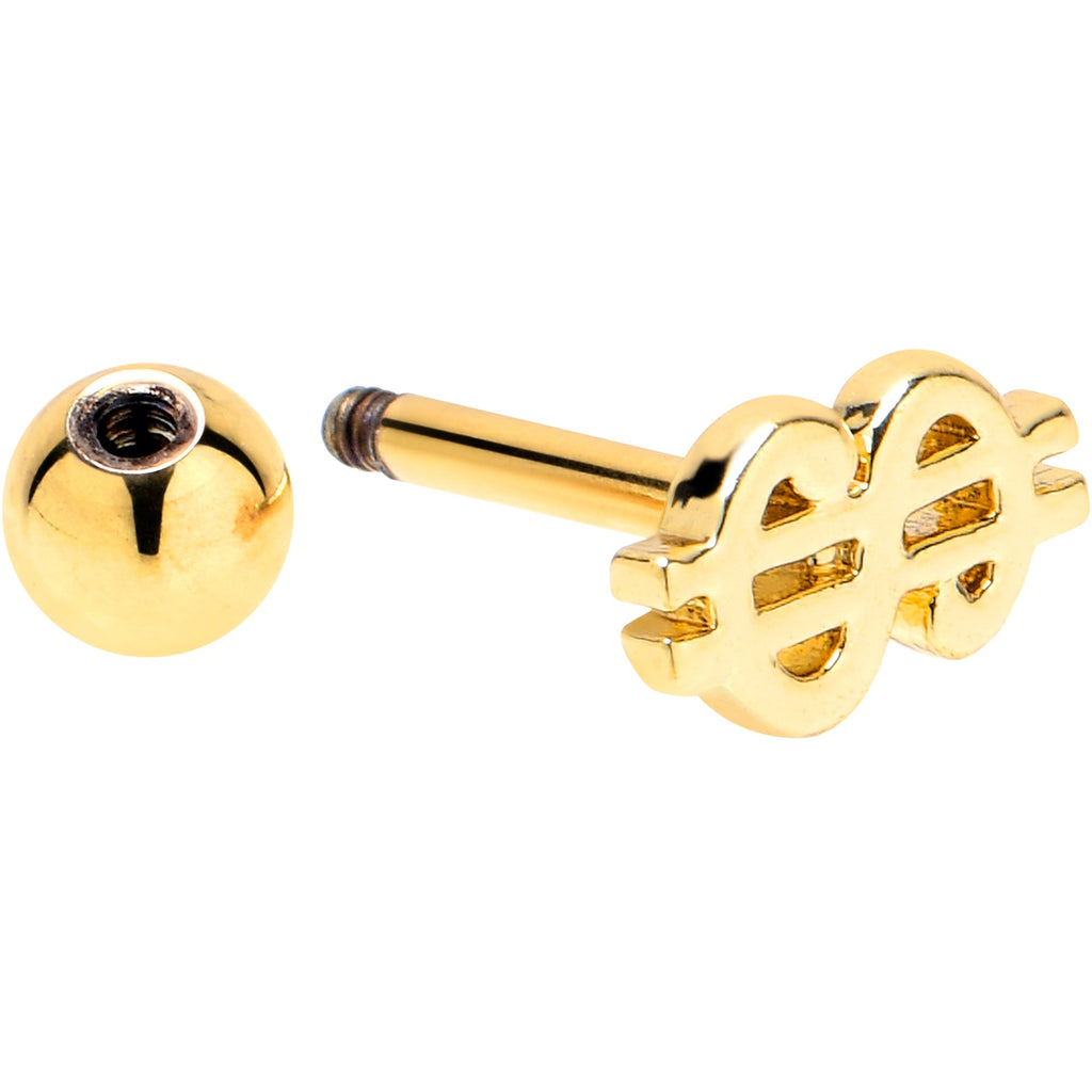 BodyCandy 16G 1/4 Gold Tone Dollar Sign Cartilage Tragus Earring — side view