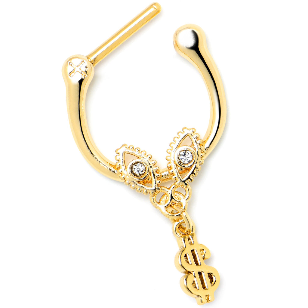 BodyCandy 16G 5/16 Clear Gem Gold Hue Seeing Money Dangle Cartilage Clicker — lifestyle context