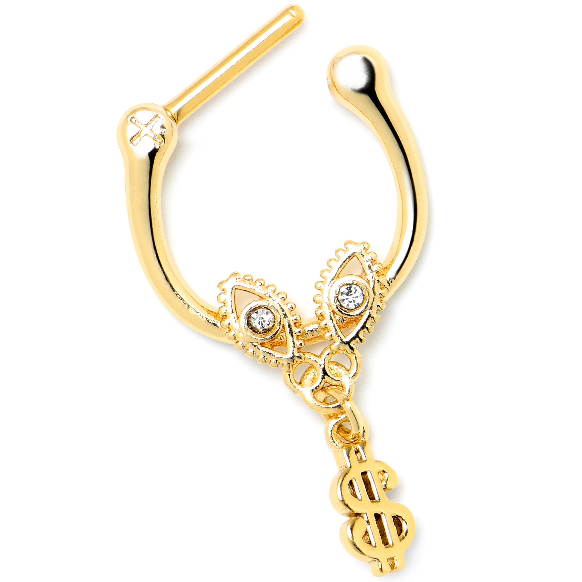 BodyCandy 16G 5/16 Clear Gem Gold Hue Seeing Money Dangle Cartilage Clicker — lifestyle context