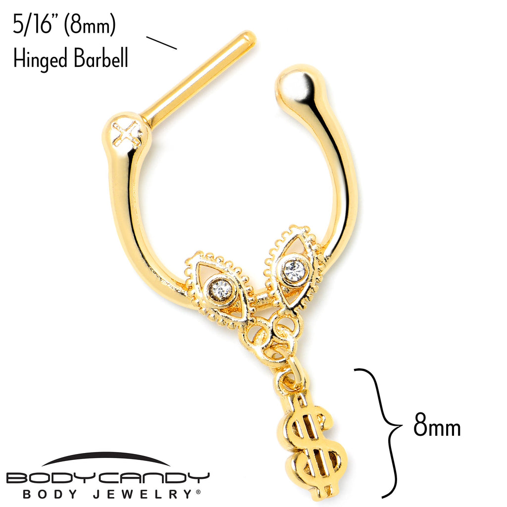 BodyCandy 16G 5/16 Clear Gem Gold Hue Seeing Money Dangle Cartilage Clicker — side view