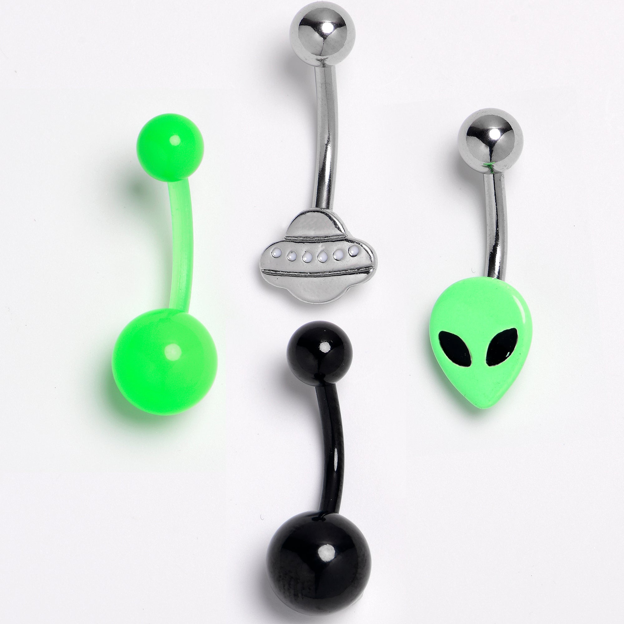 BodyCandy Green Black Alien Spaceship Belly Ring Set of 4 — main product shot