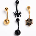 BodyCandy Gold Tone Black Web Spider Belly Ring Set of 4 — main product shot