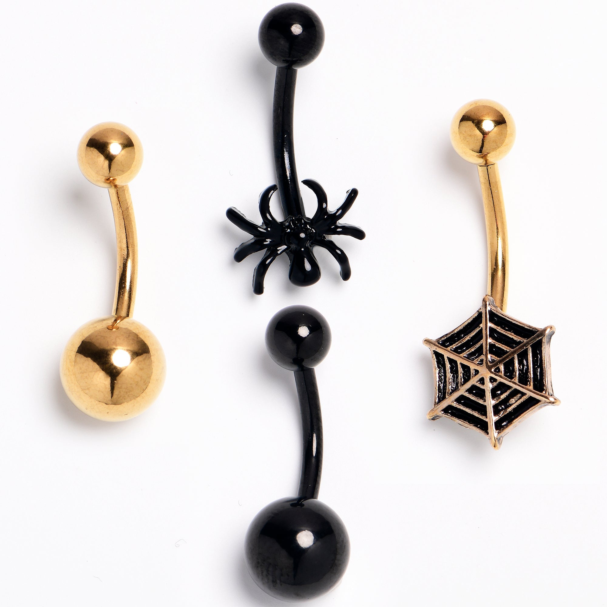 BodyCandy Gold Tone Black Web Spider Belly Ring Set of 4 — main product shot