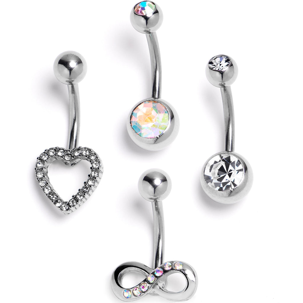 BodyCandy Clear Aurora Gem Heart Infinity Belly Ring Set of 4 — main product shot
