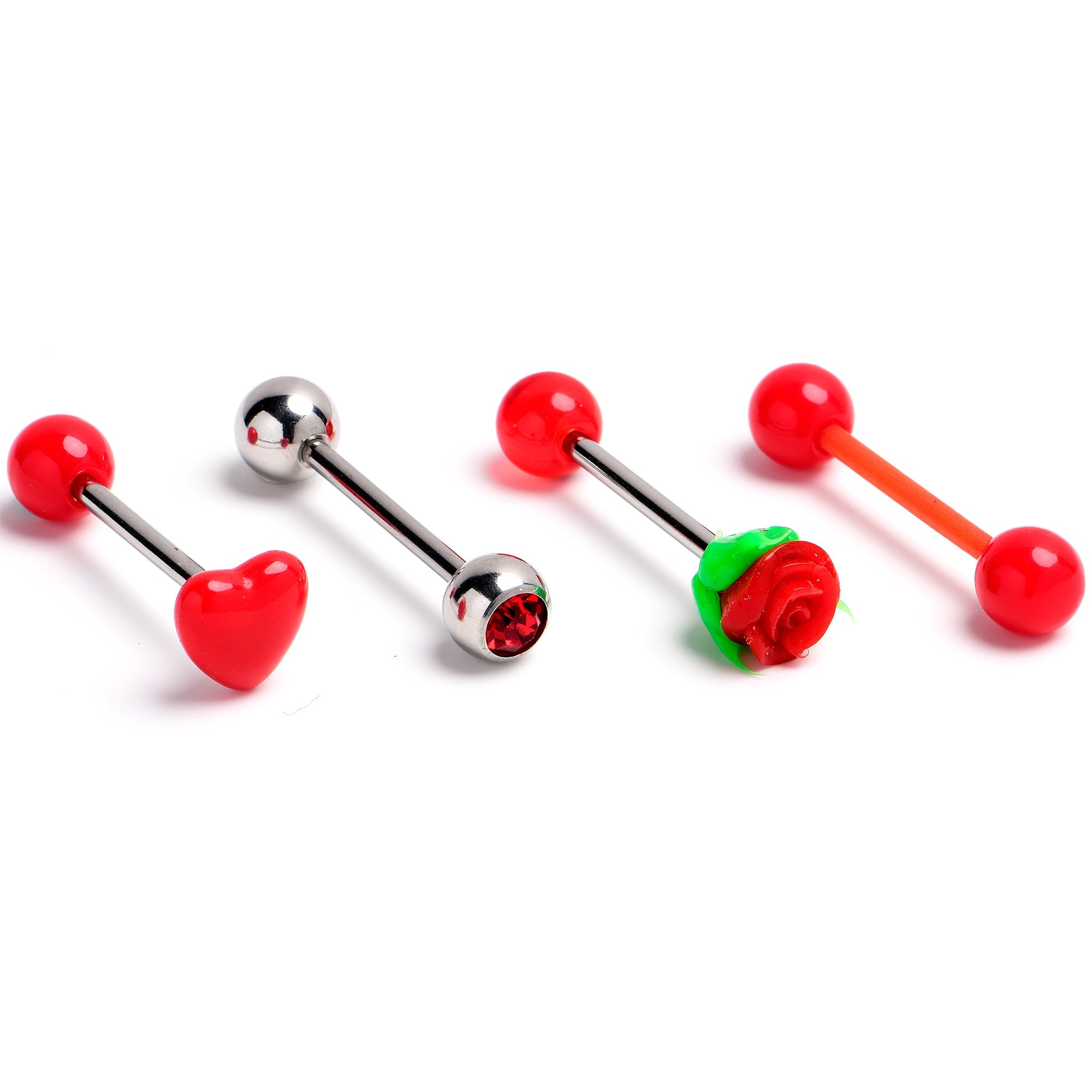 BodyCandy Red Gem Rose Heart Barbell Tongue Ring Set of 4 — main product shot