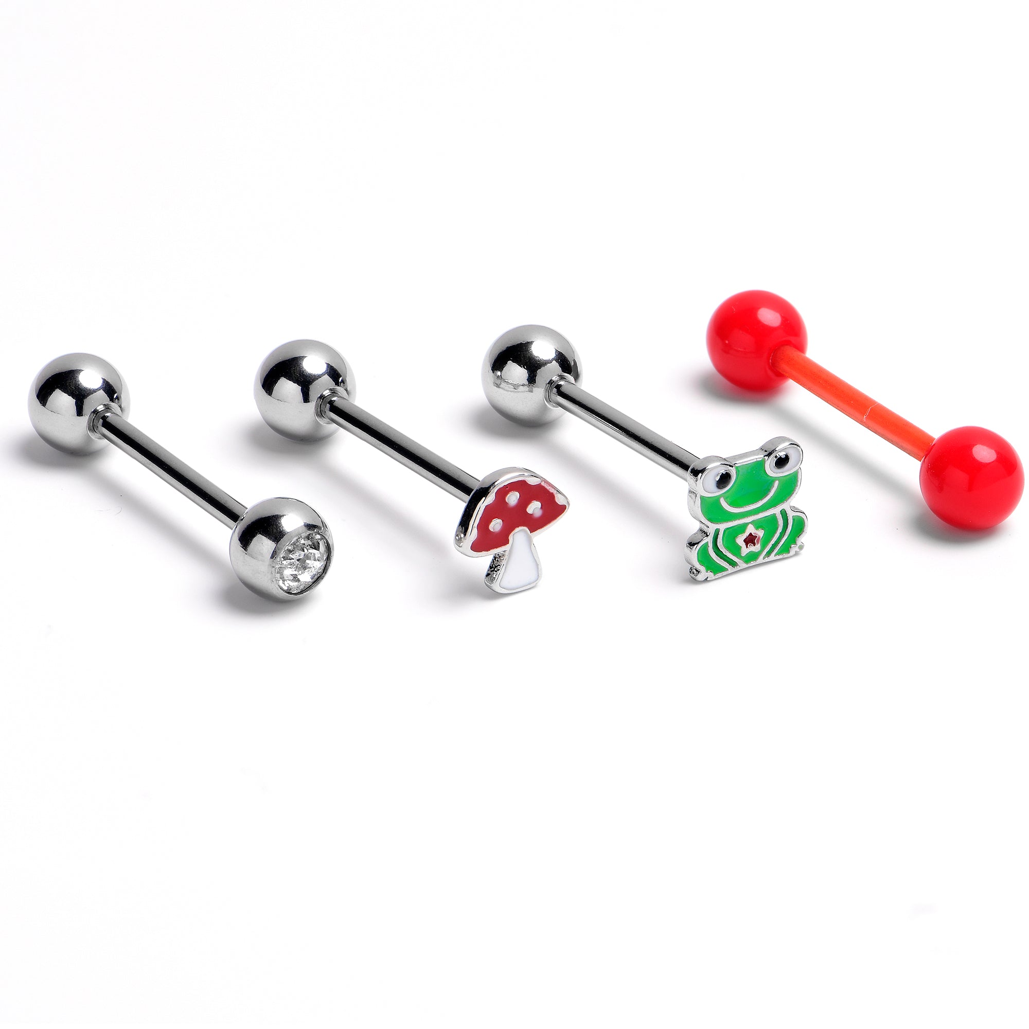 BodyCandy 14G 5/8 Whimsical Mushroom Frog Tongue Ring Set of 4 — main product shot