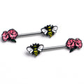BodyCandy 14G 9/16 Busy Bee Flower Barbell Nipple Ring Set — main product shot