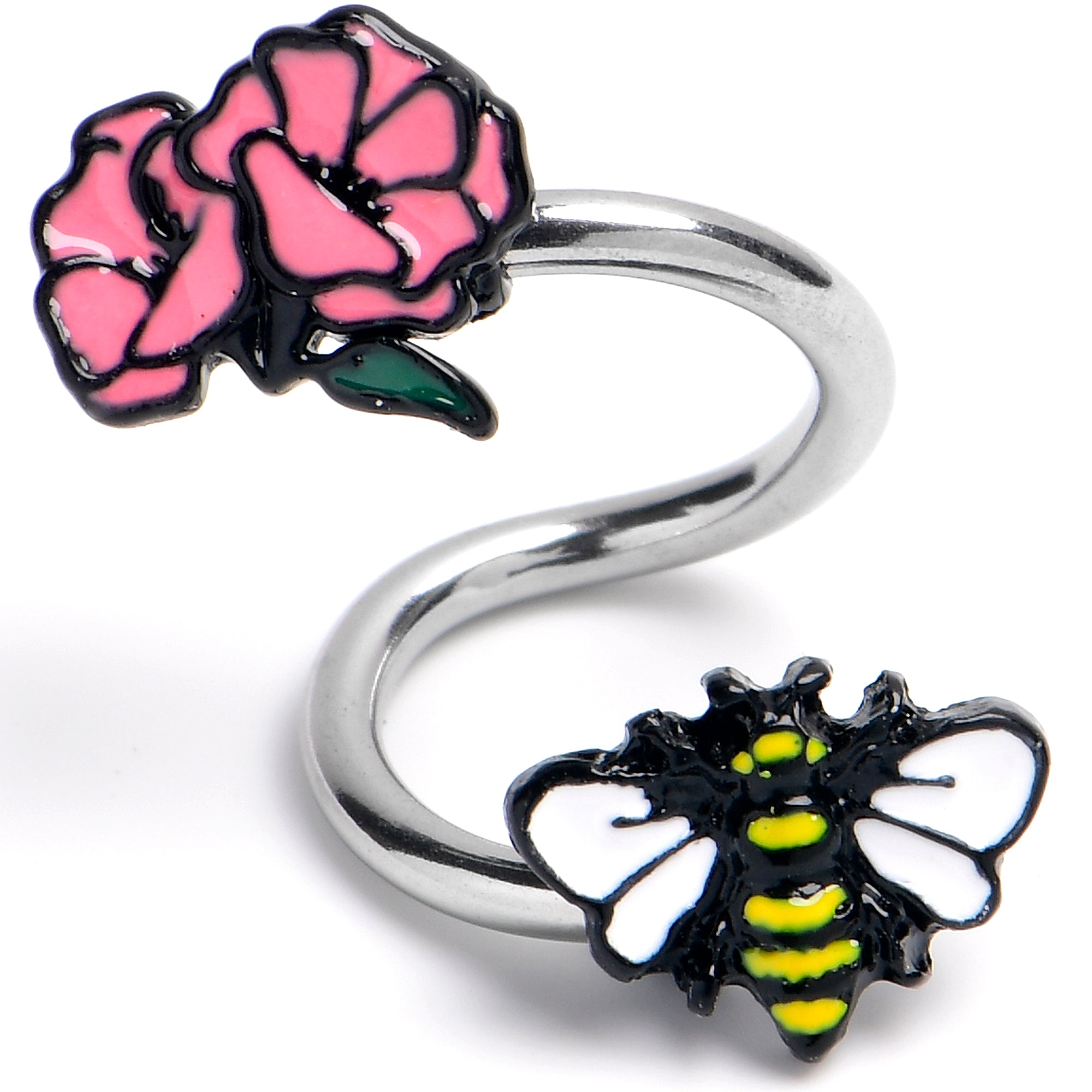 BodyCandy 14G 3/8 Busy Bee Flower Spiral Belly Ring — main product shot
