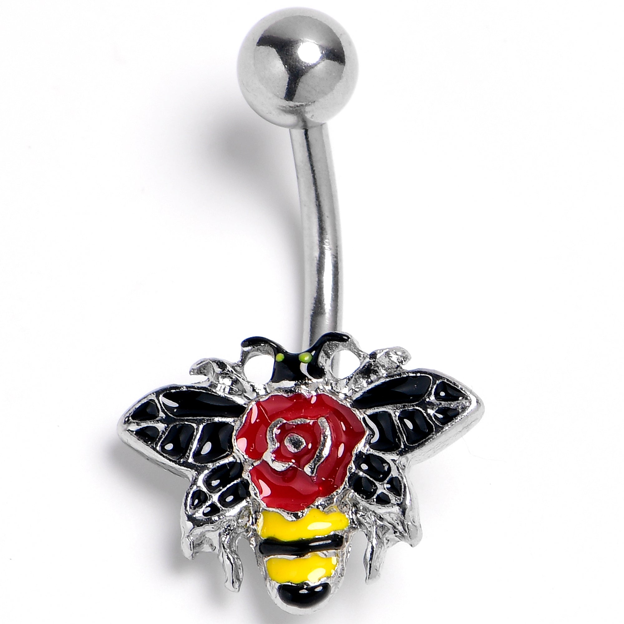 BodyCandy 14G 3/8 Buzzing Bee Rose Flower Belly Ring — main product shot