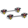 BodyCandy 14G 9/16 Buzzing Bee Rose Flower Barbell Nipple Ring Set — main product shot