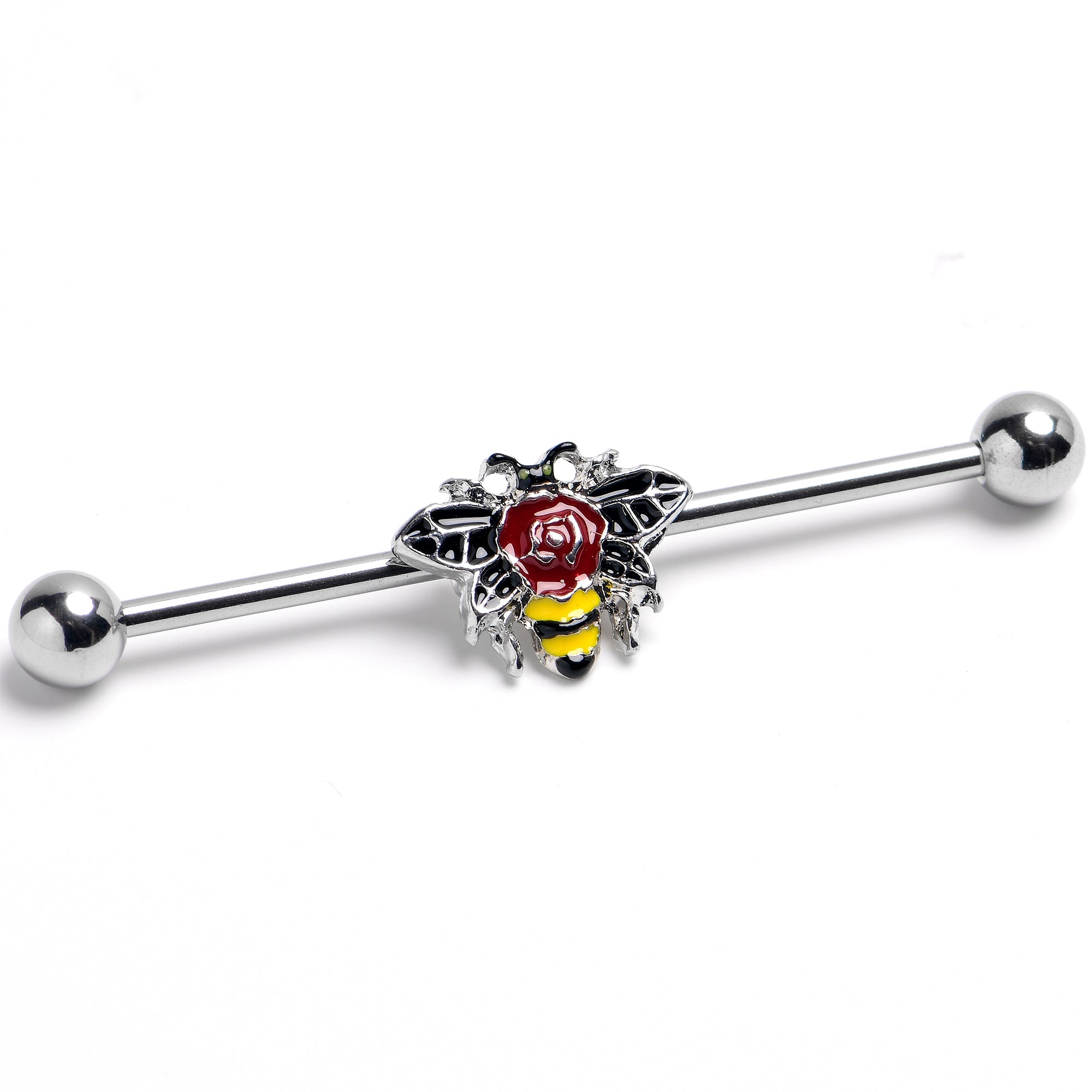 BodyCandy 14G 1 /12 Buzzing Bee Rose Flower Industrial Barbell — main product shot