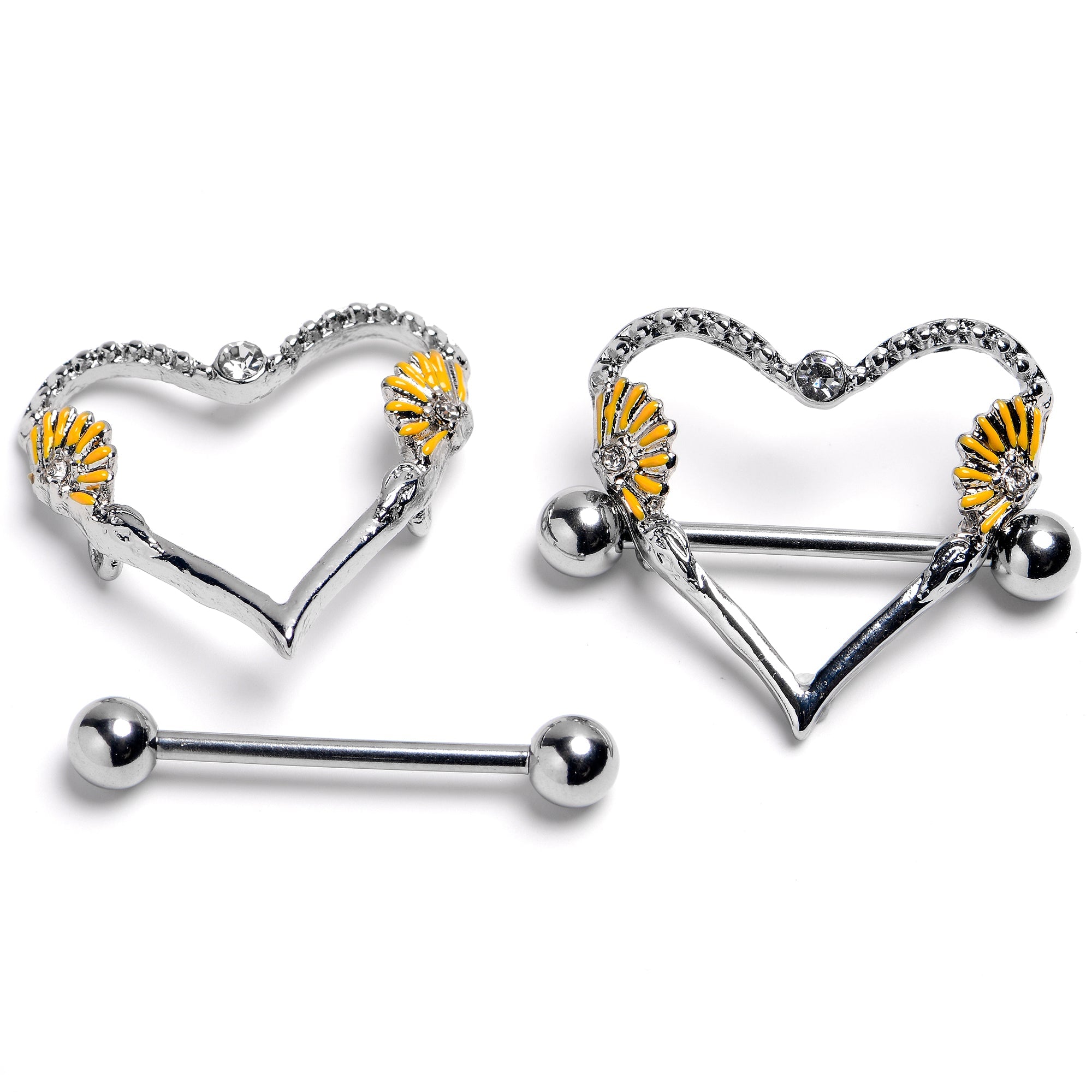 BodyCandy 14G 9/16 Alluring Sparking Gem Floral Heart Nipple Shield Set — main product shot