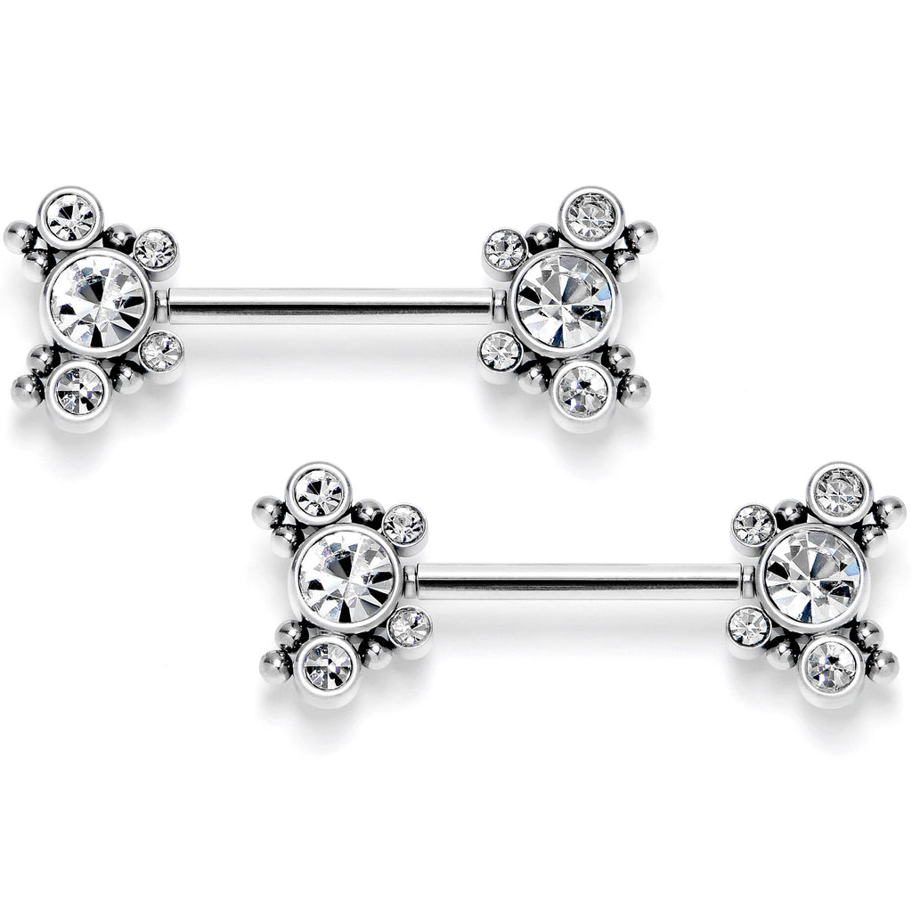 BodyCandy 14G 9/16 Clear CZ Gem Circles Threadless Barbell Nipple Ring Set — main product shot