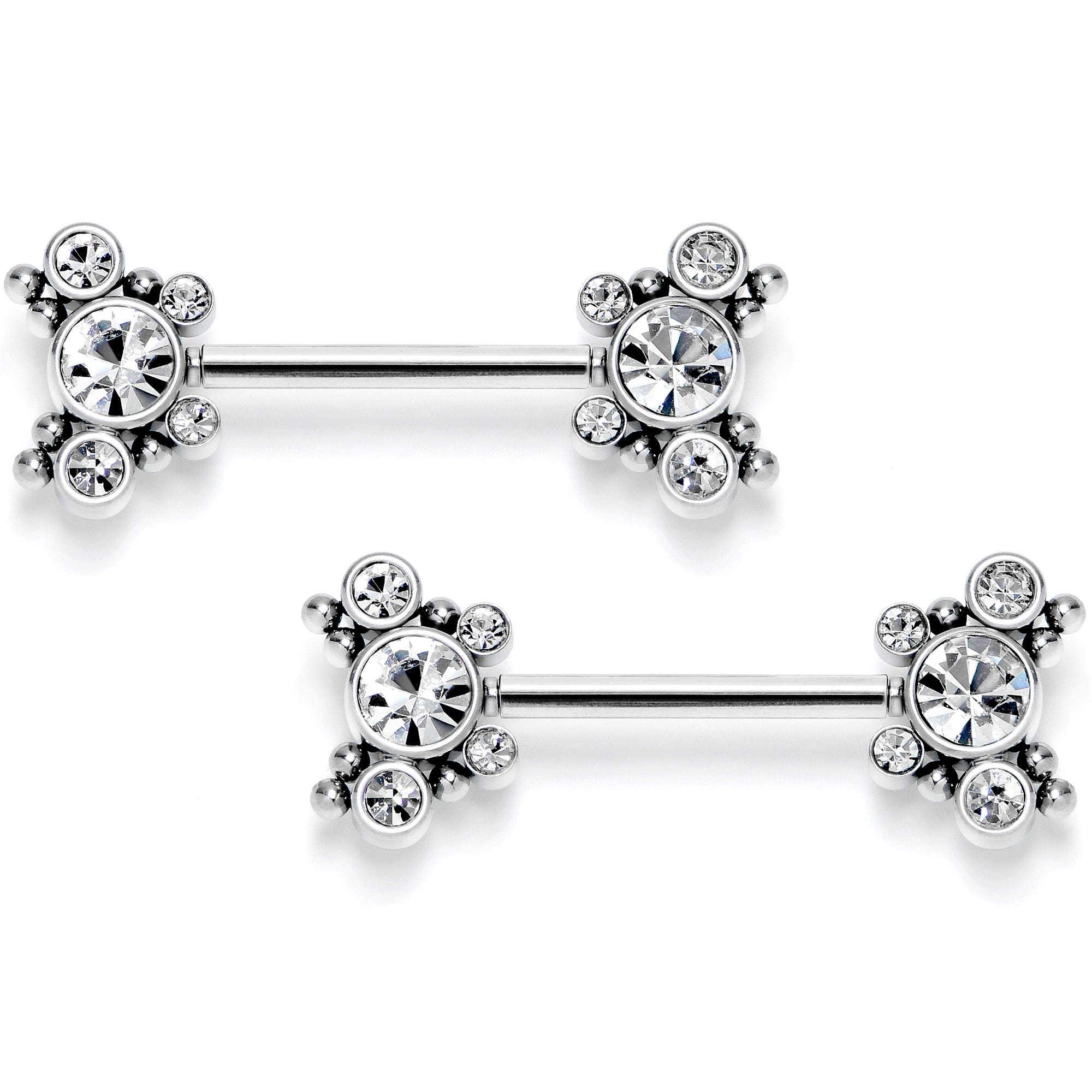 BodyCandy 14G 9/16 Clear CZ Gem Circles Threadless Barbell Nipple Ring Set — main product shot