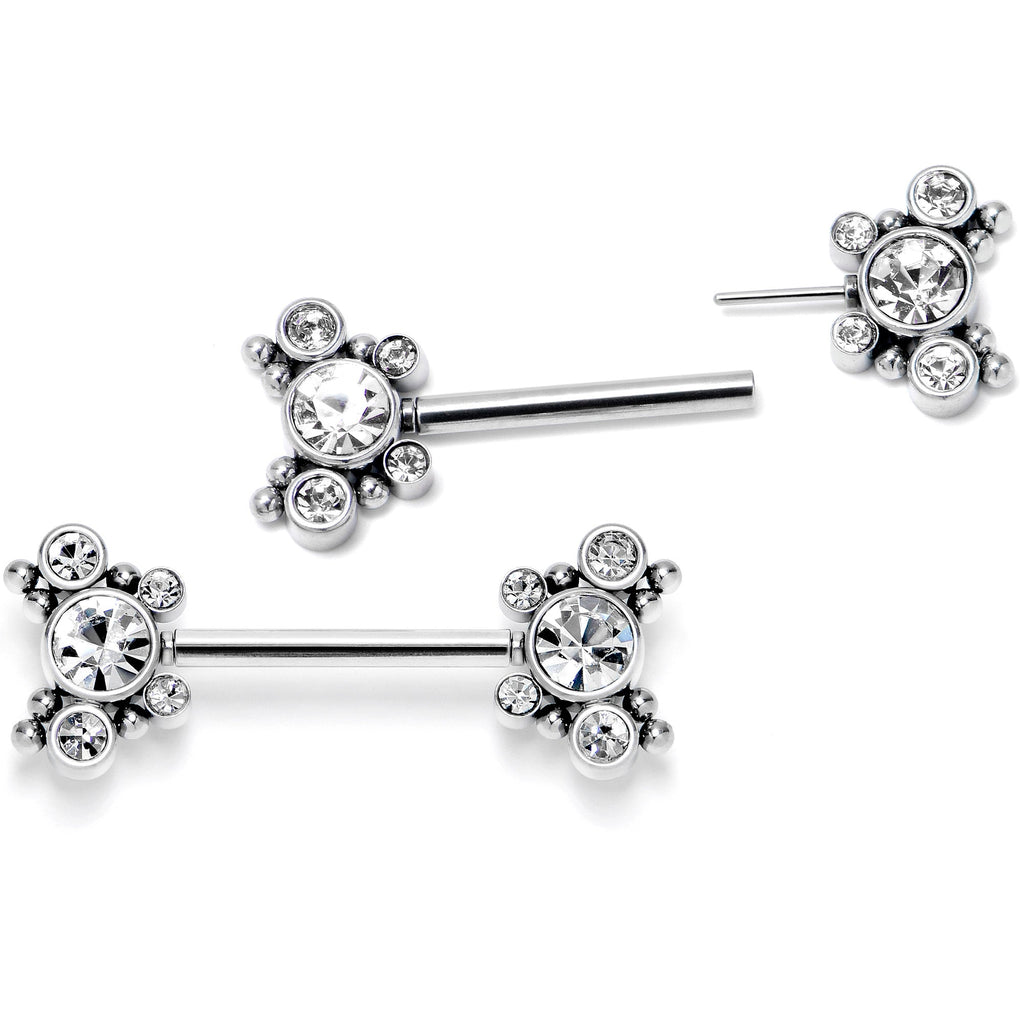 BodyCandy 14G 9/16 Clear CZ Gem Circles Threadless Barbell Nipple Ring Set — detail close-up