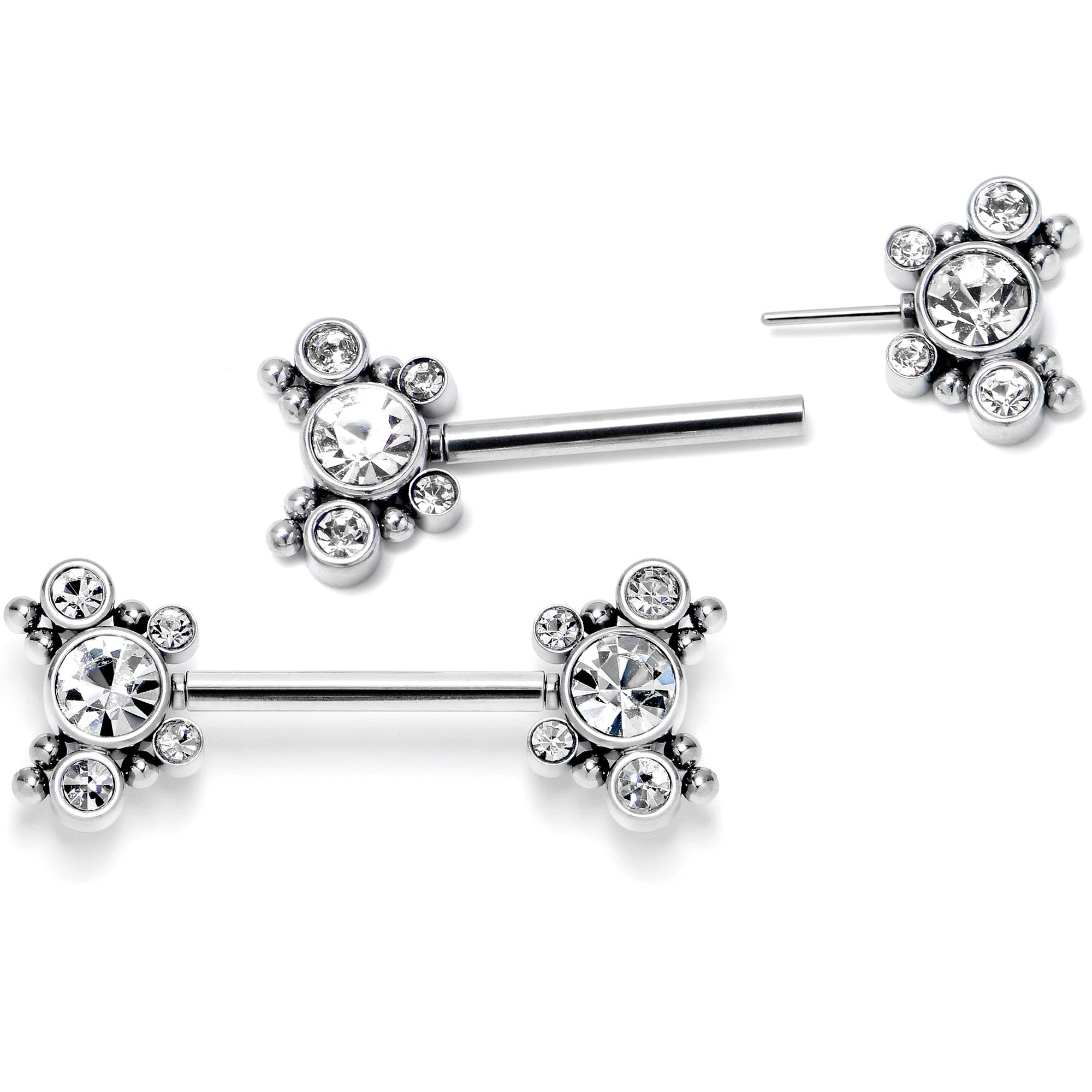 BodyCandy 14G 9/16 Clear CZ Gem Circles Threadless Barbell Nipple Ring Set — detail close-up