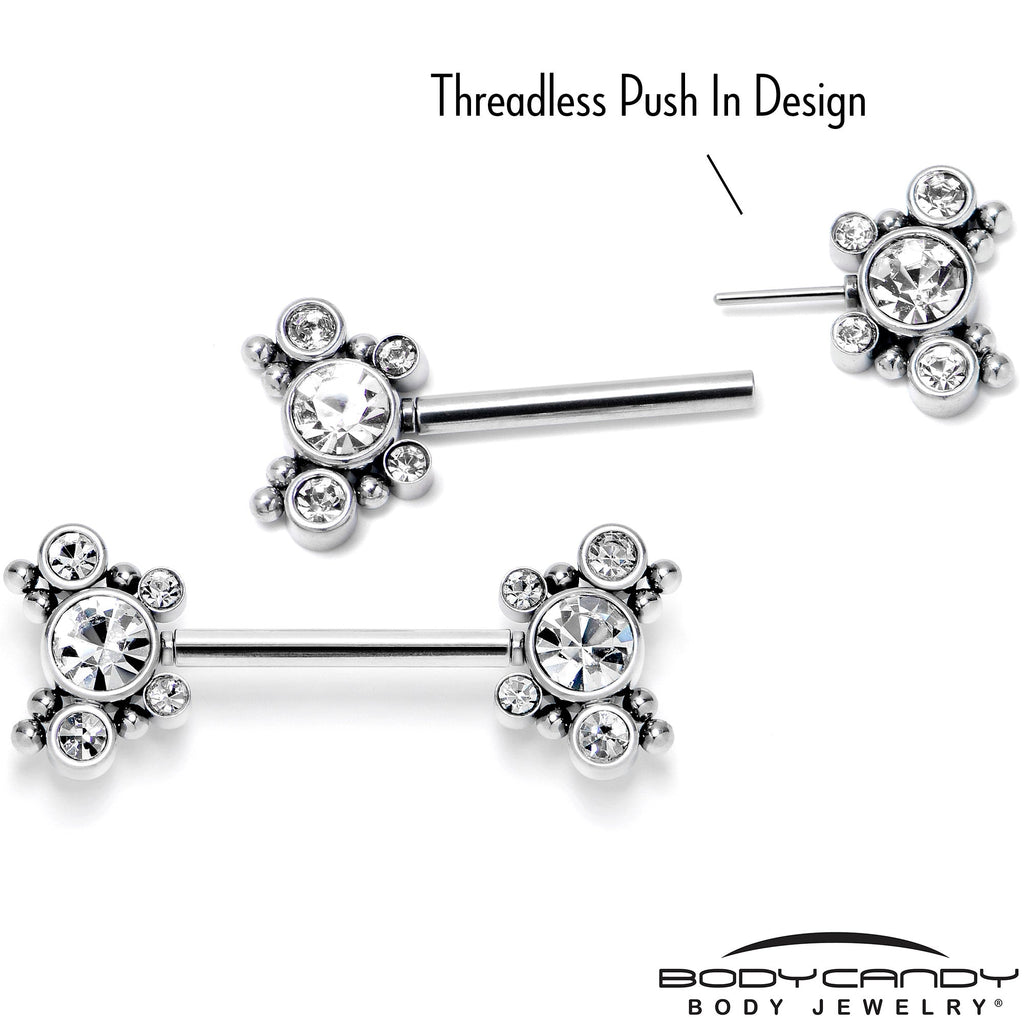 BodyCandy 14G 9/16 Clear CZ Gem Circles Threadless Barbell Nipple Ring Set — lifestyle context