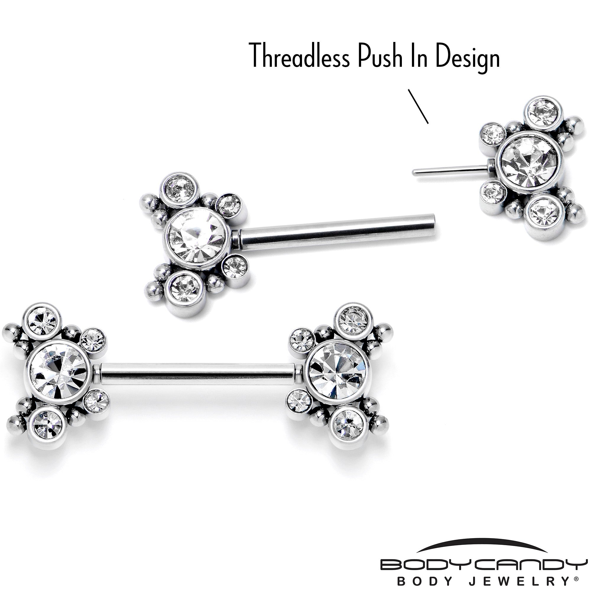 BodyCandy 14G 9/16 Clear CZ Gem Circles Threadless Barbell Nipple Ring Set — lifestyle context